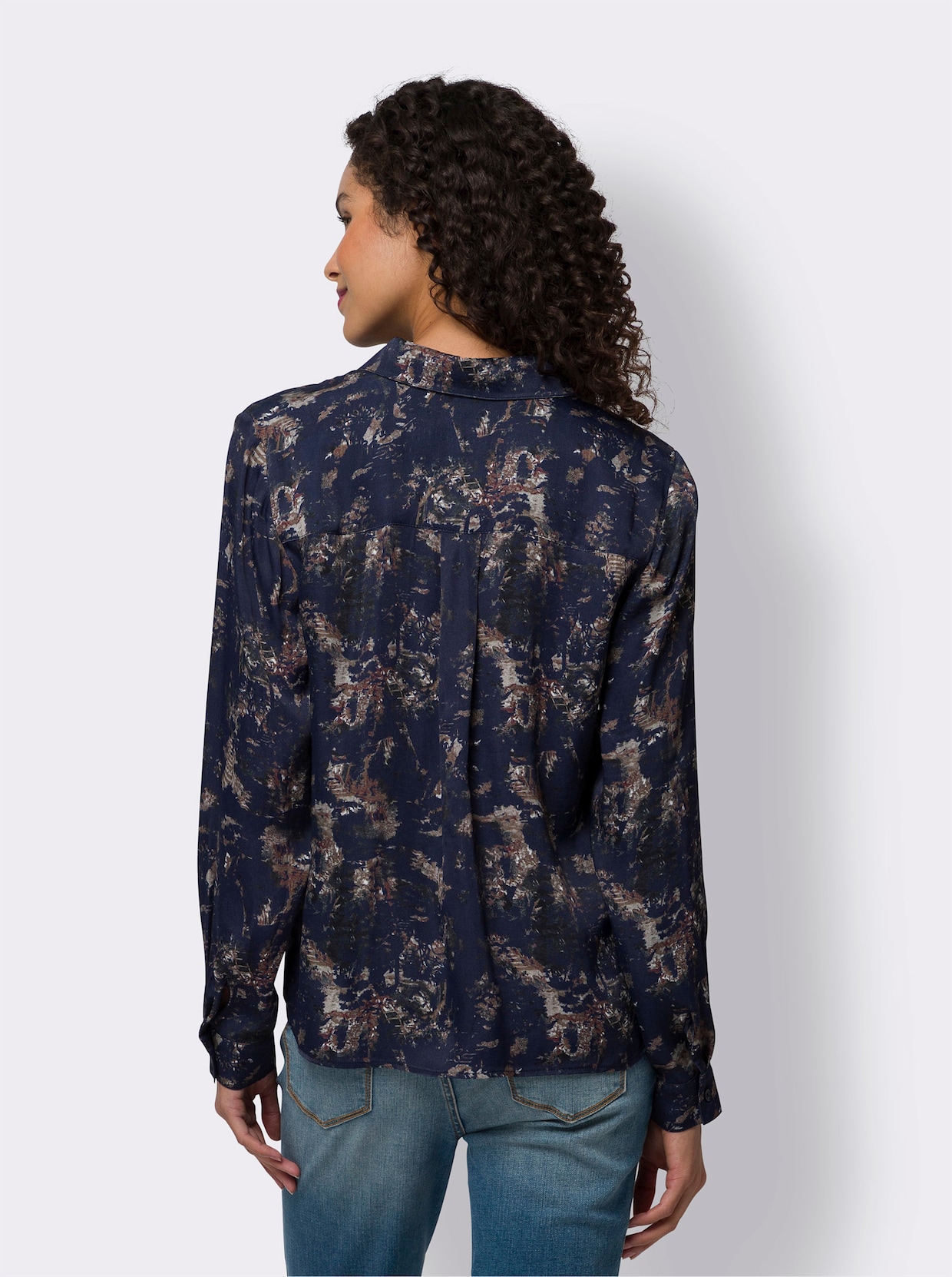 heine Satijnen blouse - marine/sesam bedrukt