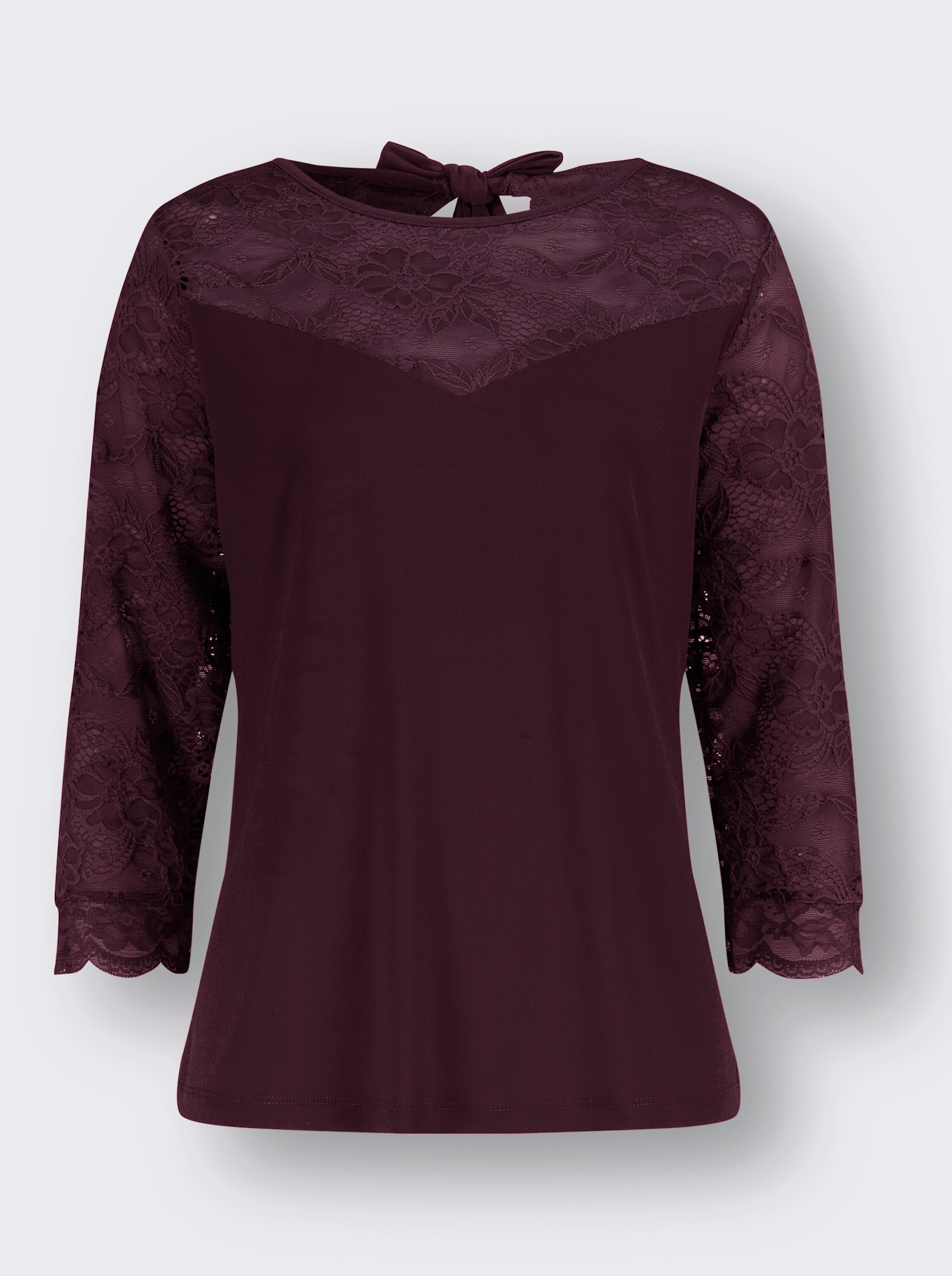 Spitzenshirt mit 3/4-Arm - burgund