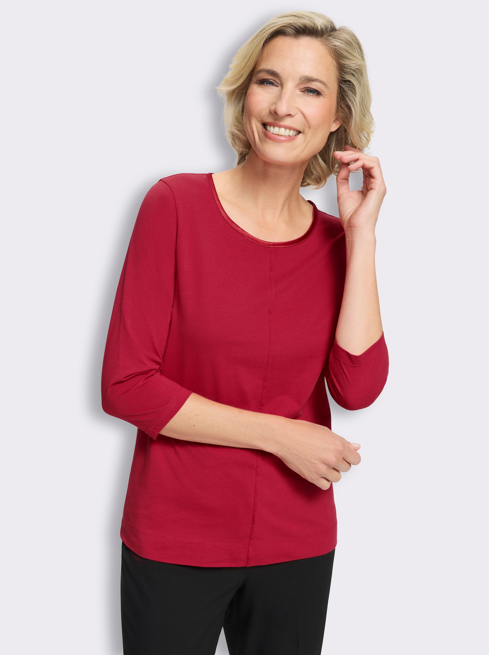 3/4-Arm-Shirt mit Satin-Paspelierung - erdbeere