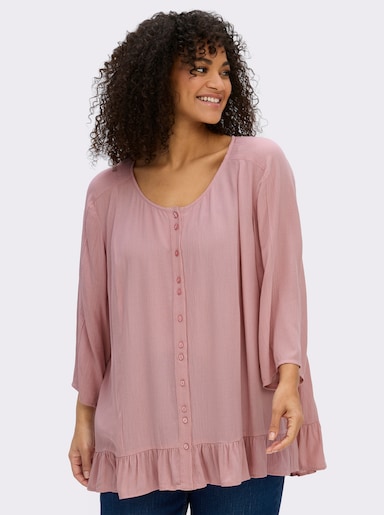 sheego Crinklebluse mit Volant am Saum - hortensie