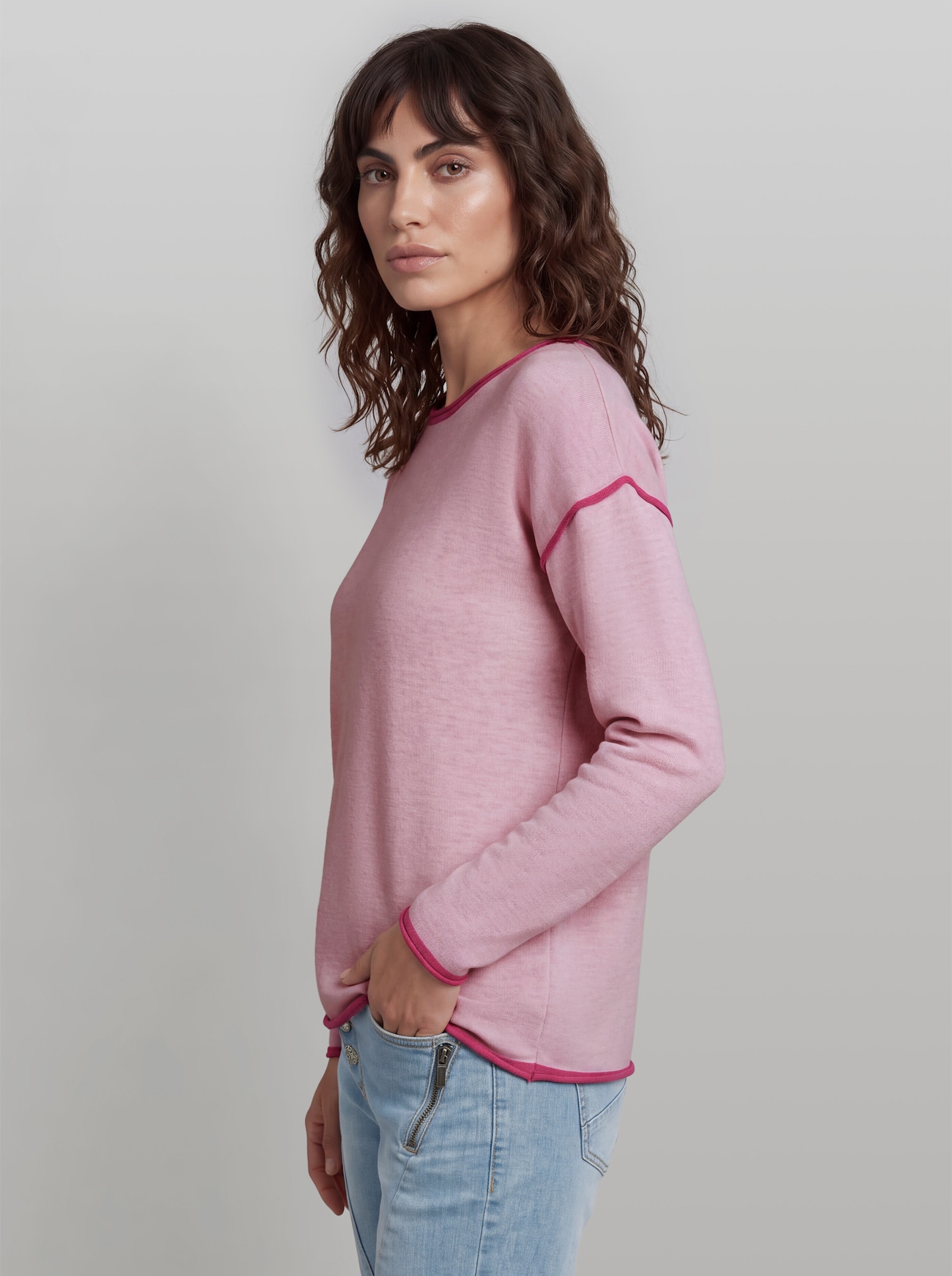 heine Pullover mit Kontrast-Details - rosé-meliert