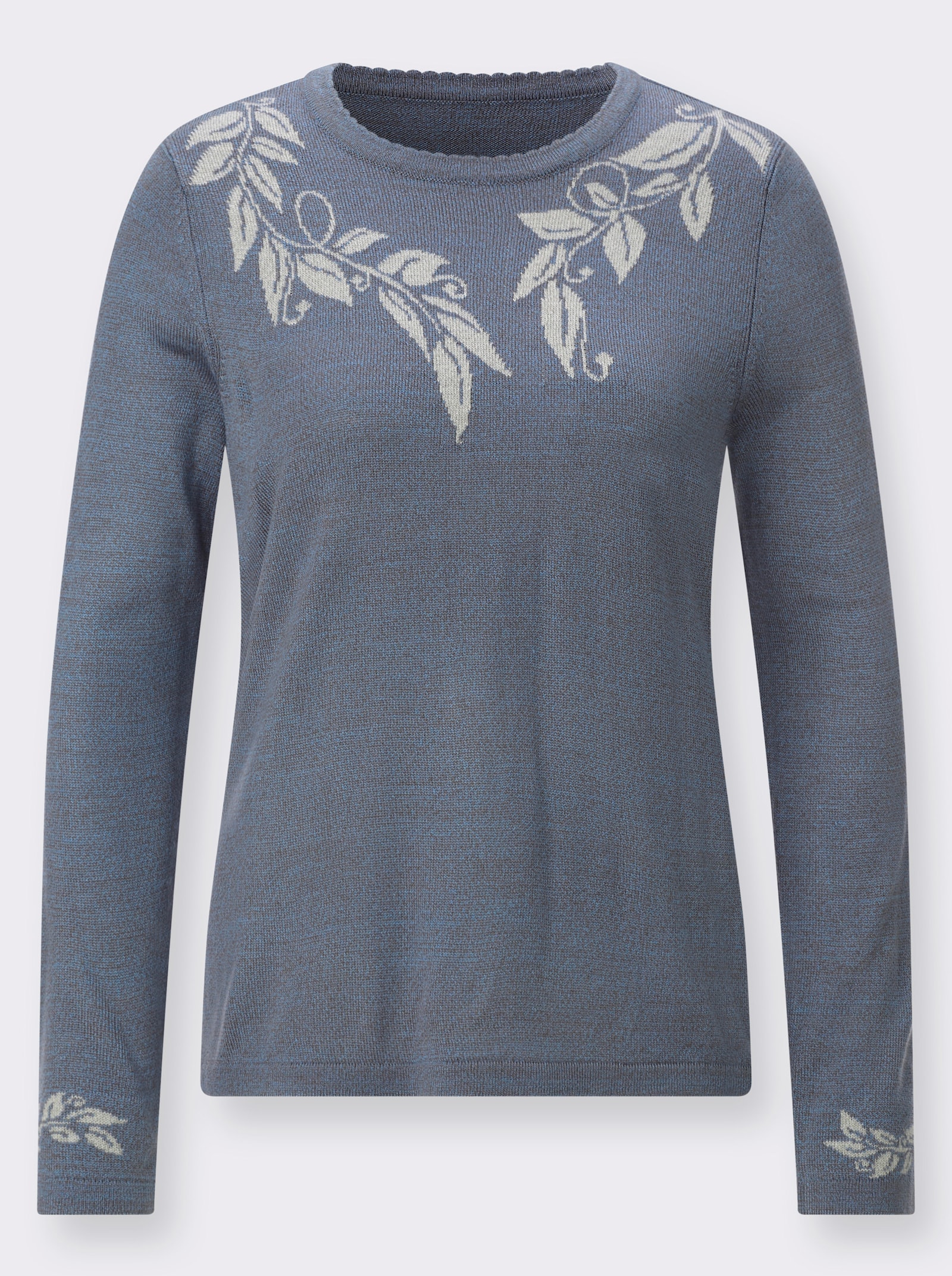 Rundhalspullover - mittelblau-meliert