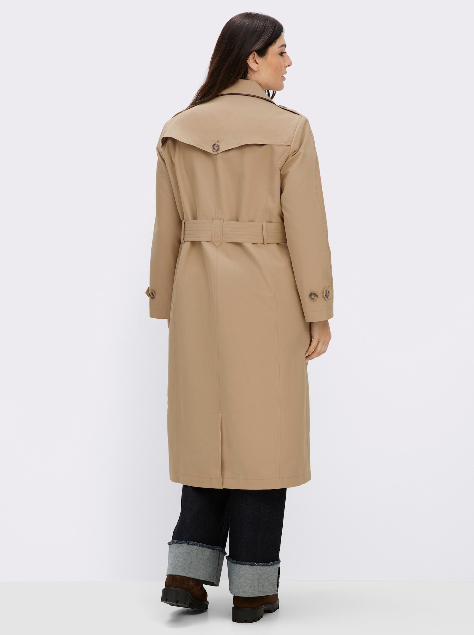 sheego Trenchcoat mit Kunstleder-Paspeln - camel