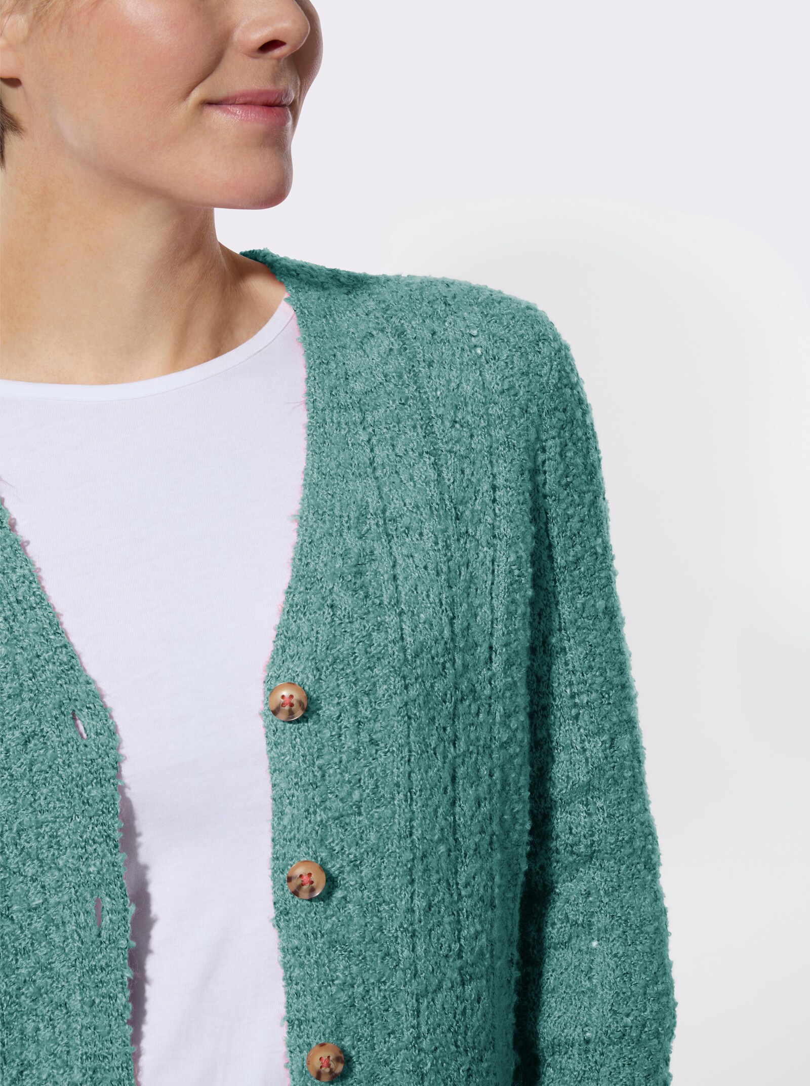 Strickjacke mit Bouclé-Struktur - salbei-meliert