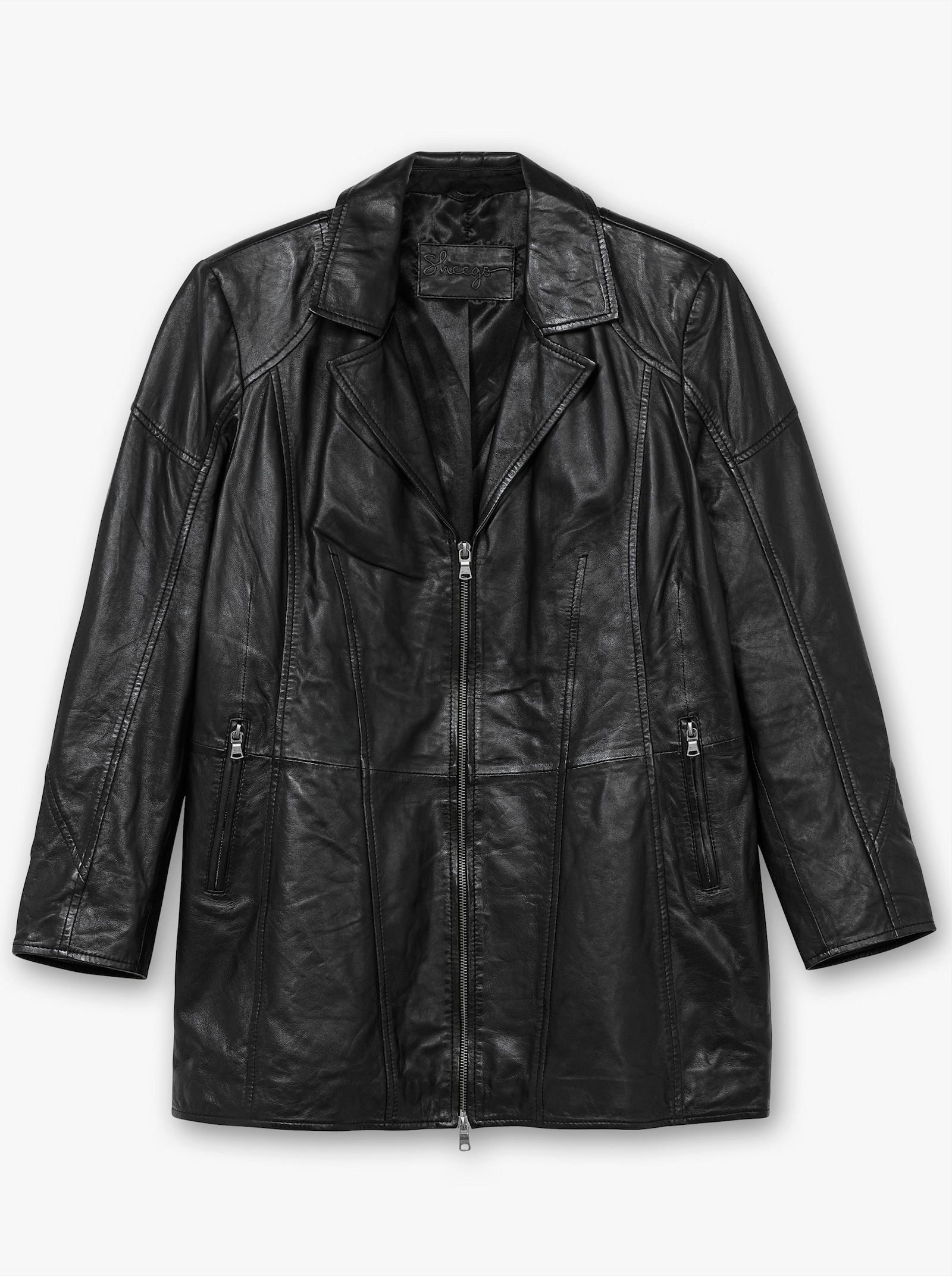 sheego Leren jack in lang, licht getailleerd model - zwart