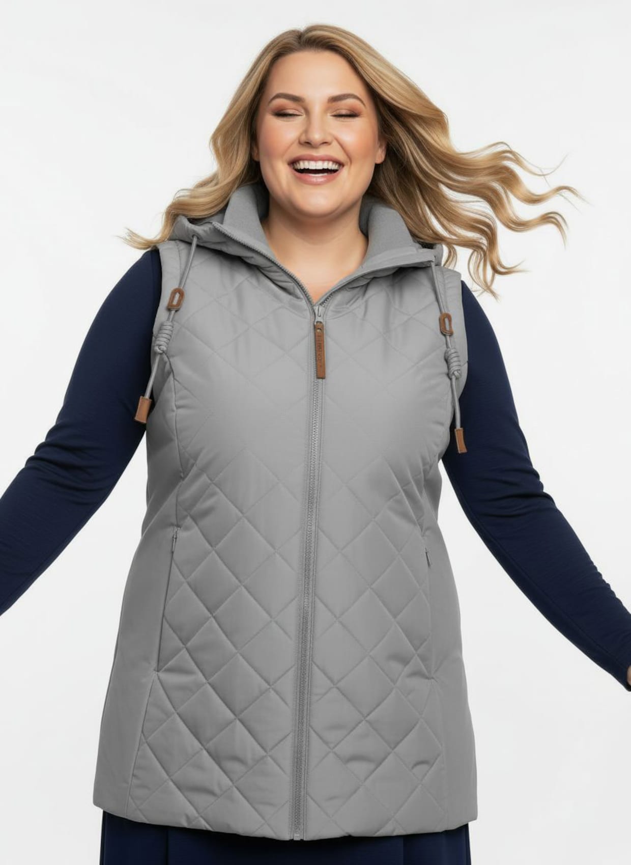 Steppweste mit Strickstehkragen, Microfaser - steingrau