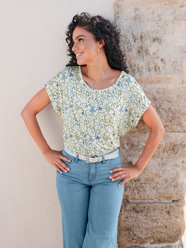 Print-Shirt im Allover-Dessin - ecru-schilf-bedruckt
