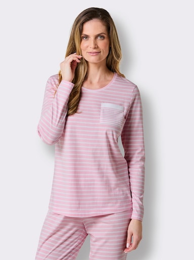 wäschepur Schlafanzug-Shirt - rosé-weiß-geringelt