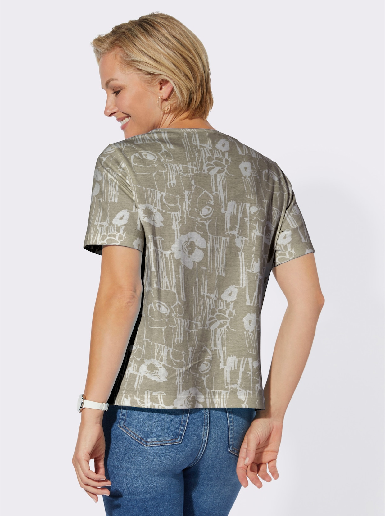 Shirt - taupe + taupe-weiß-bedruckt