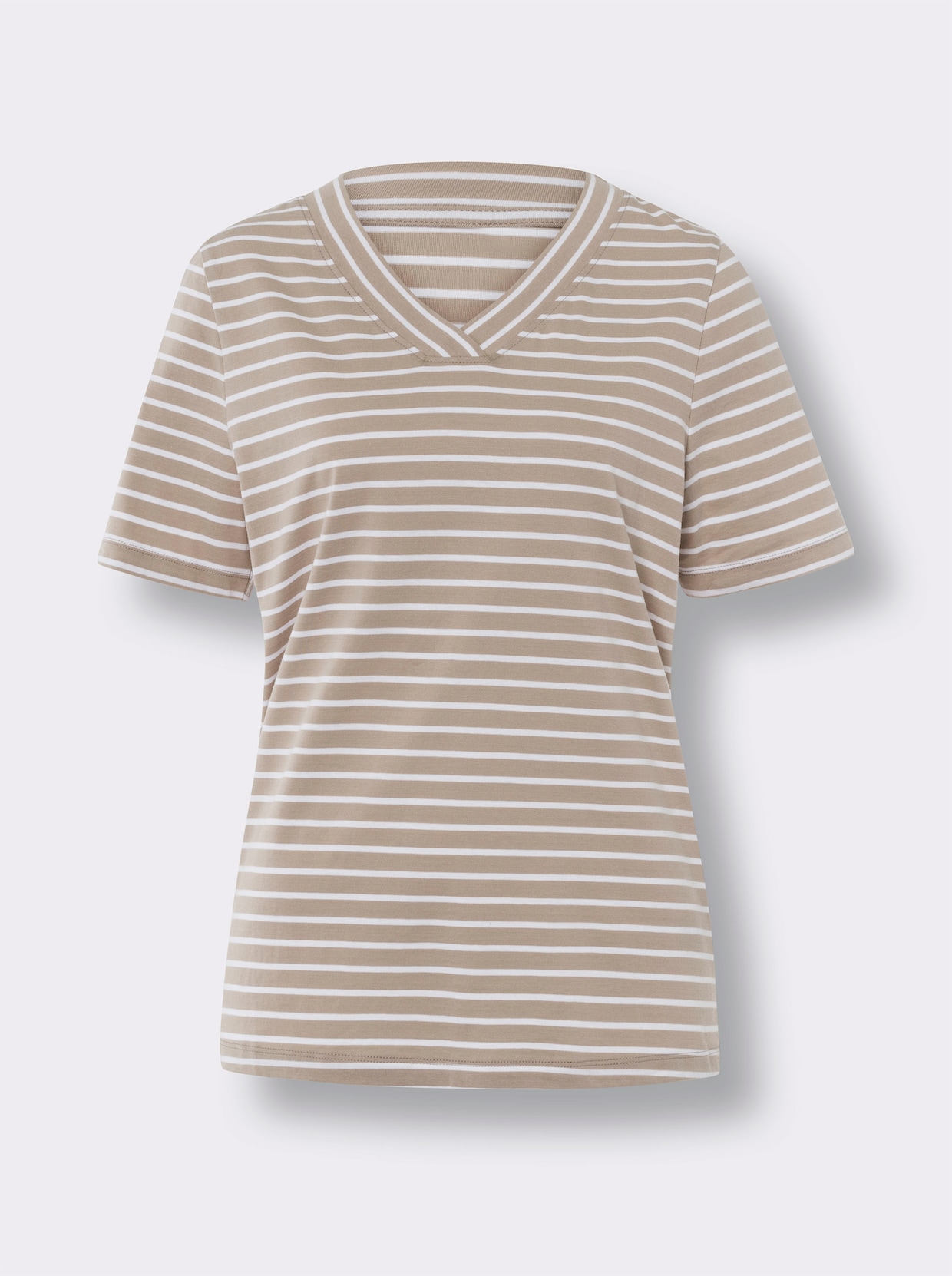 Tričko s krátkymi rukávmi - Béžová-ecru zafarbeniu krému-pruhované