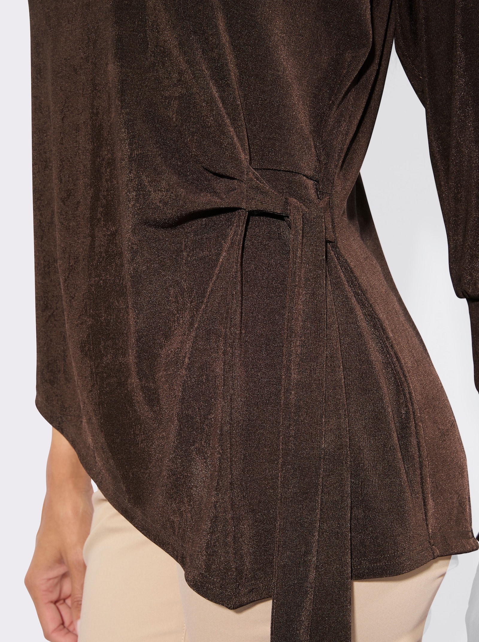 Longshirt mit seitlichen Bindebändern - schoko