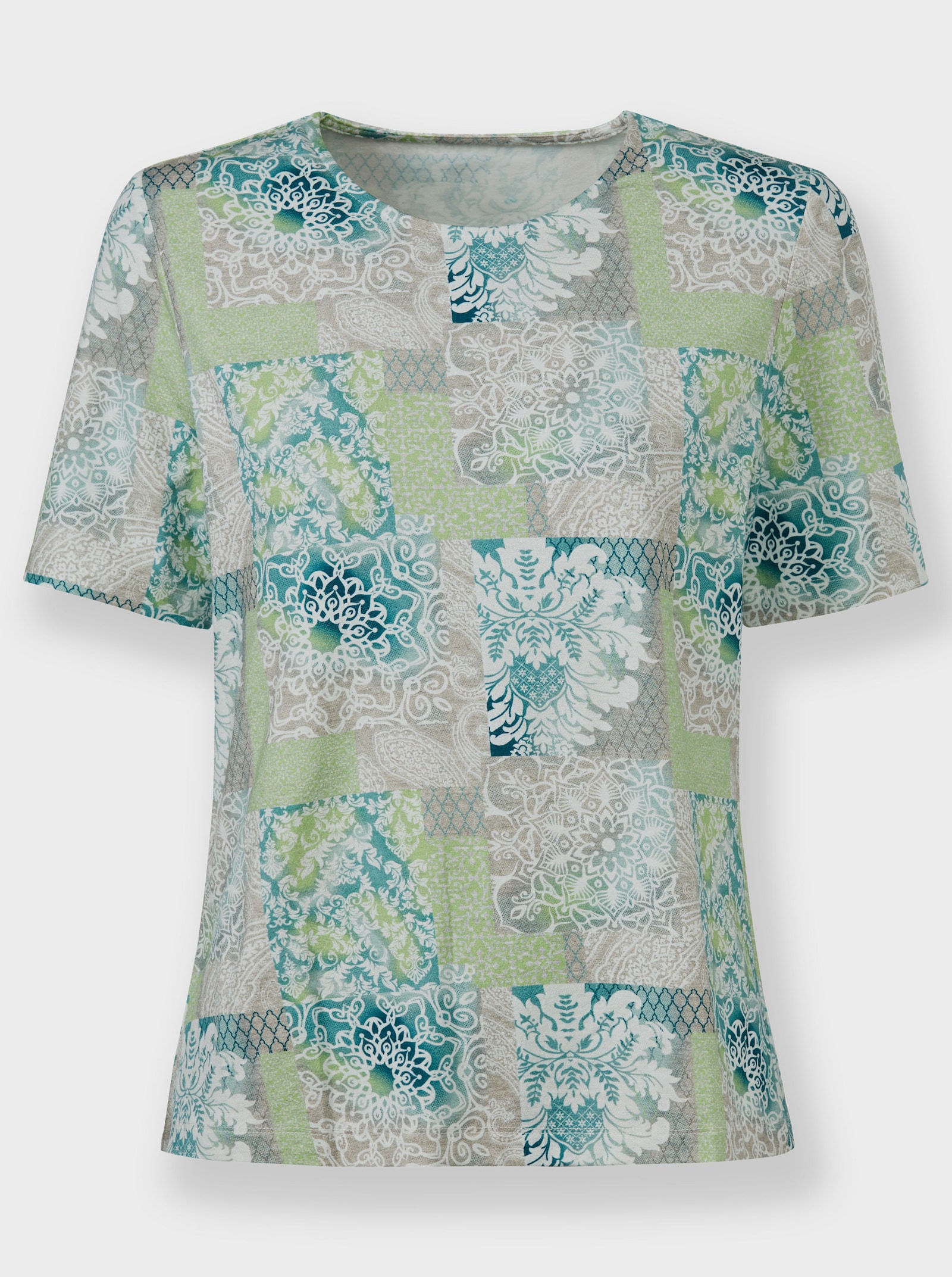 Tričko s krátkým rukávem se snadno kombinovatelným vzorem - limetkovo-mátová-světlešedá-potisk