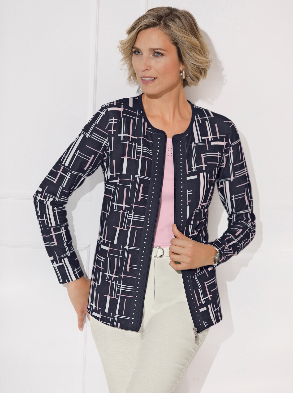 Jerseyblazer - marine-ecru-bedruckt