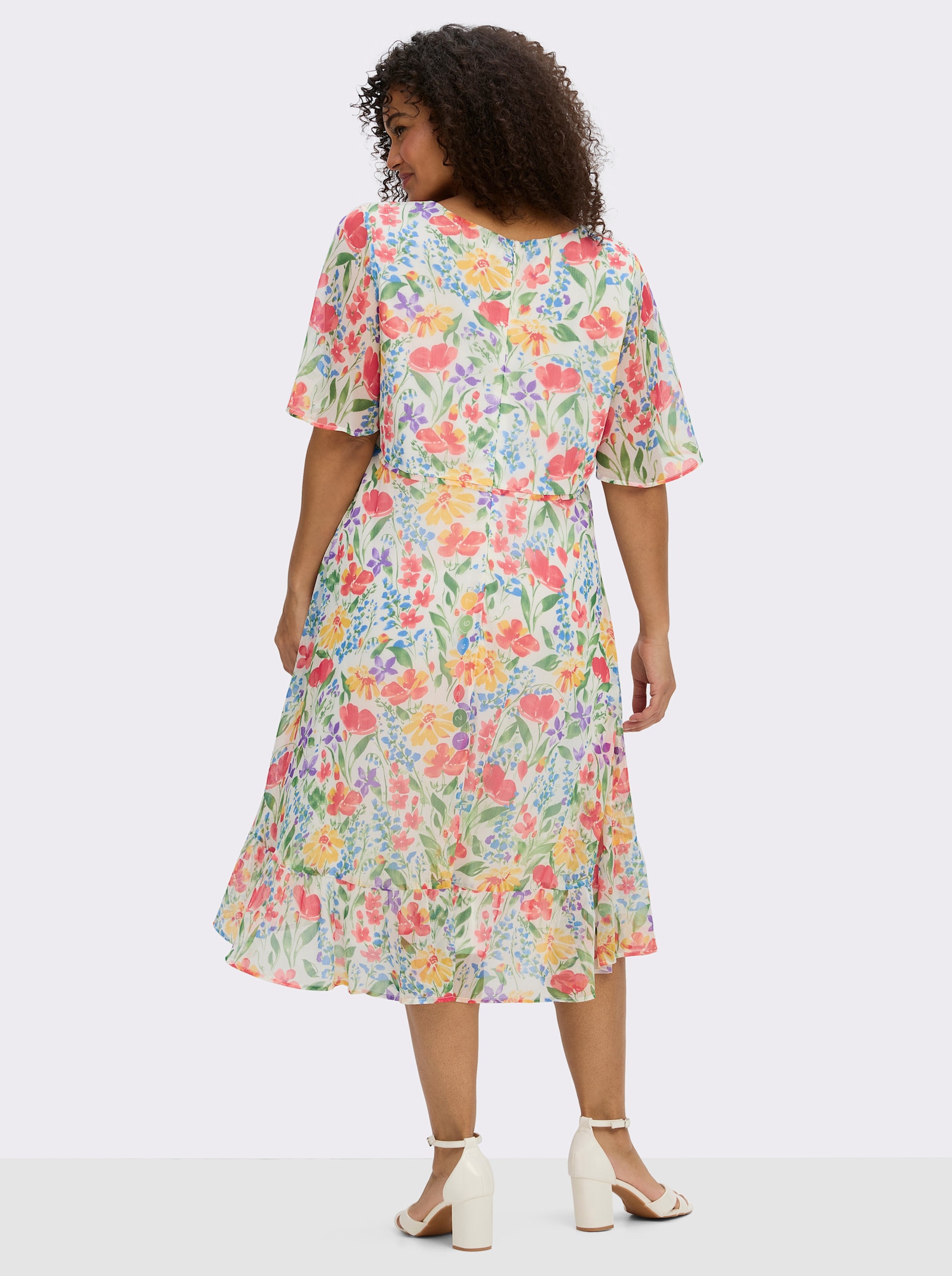 sheego Chiffonkleid mit Volant am Saum - ecru-lila-gemustert