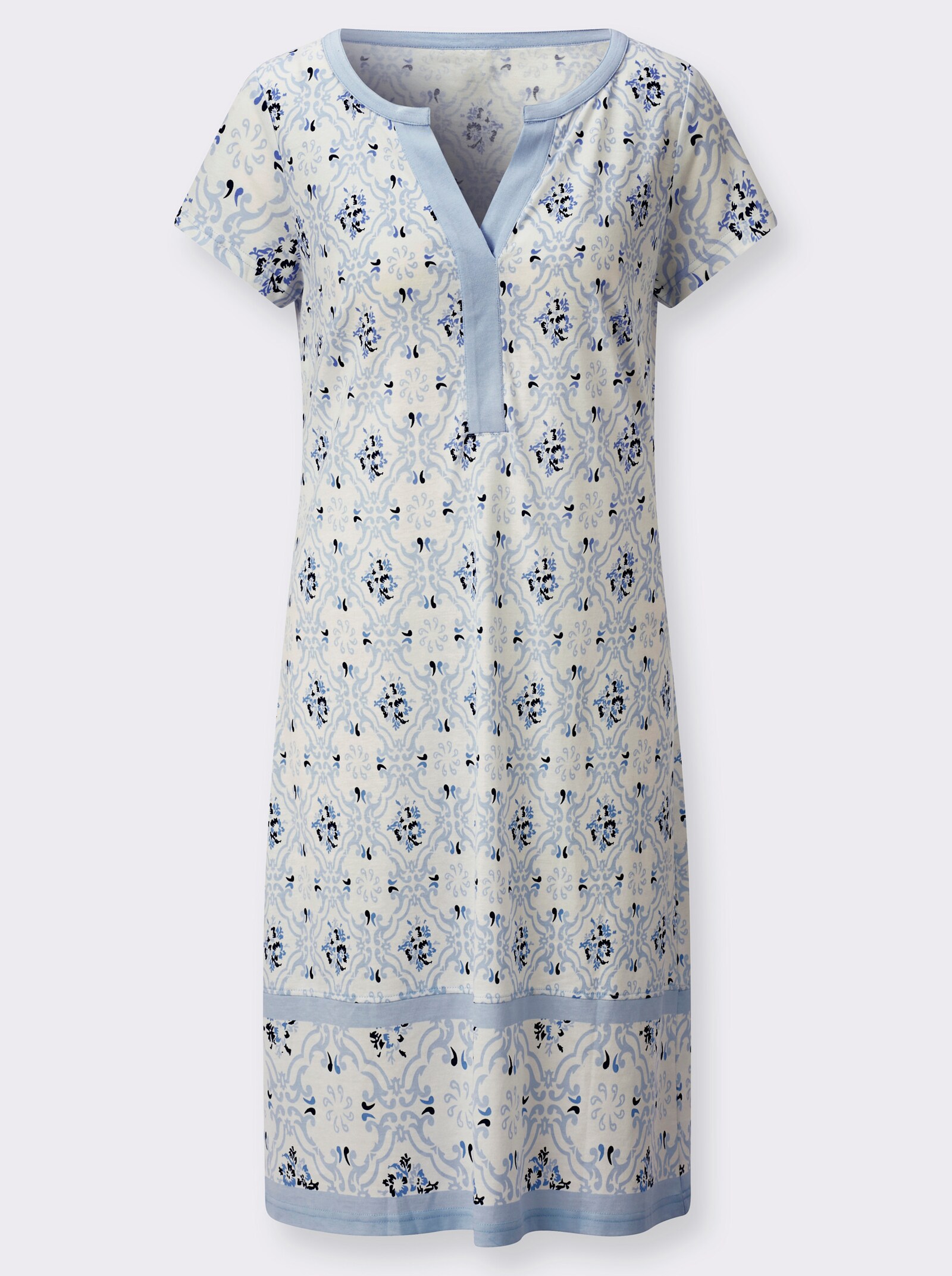 Jerseykleid in dezenter A-Form - ecru-dunkelblau-bedruckt