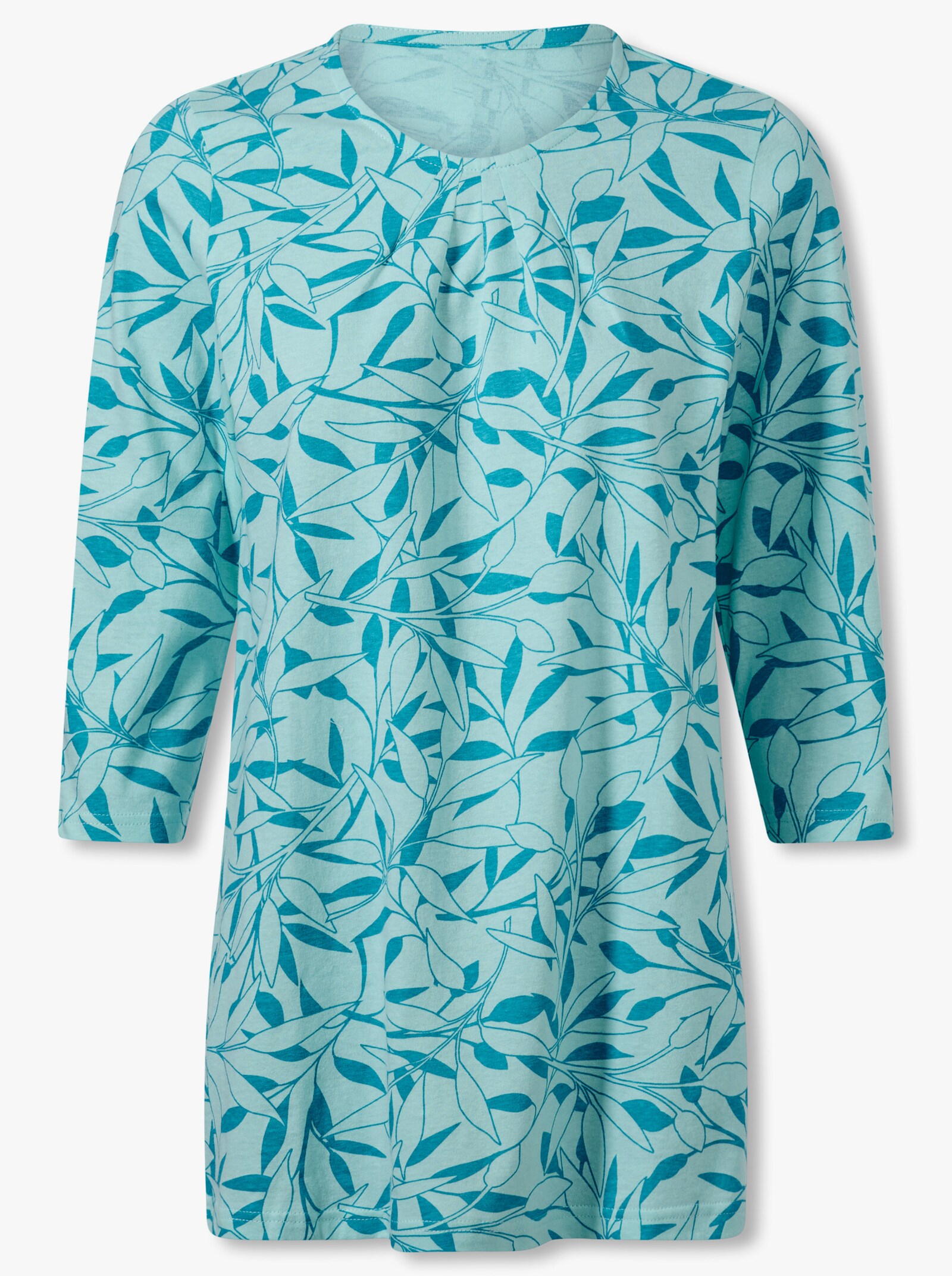 Longshirt mit Falten am Ausschnitt - aquamarin-türkis-bedruckt