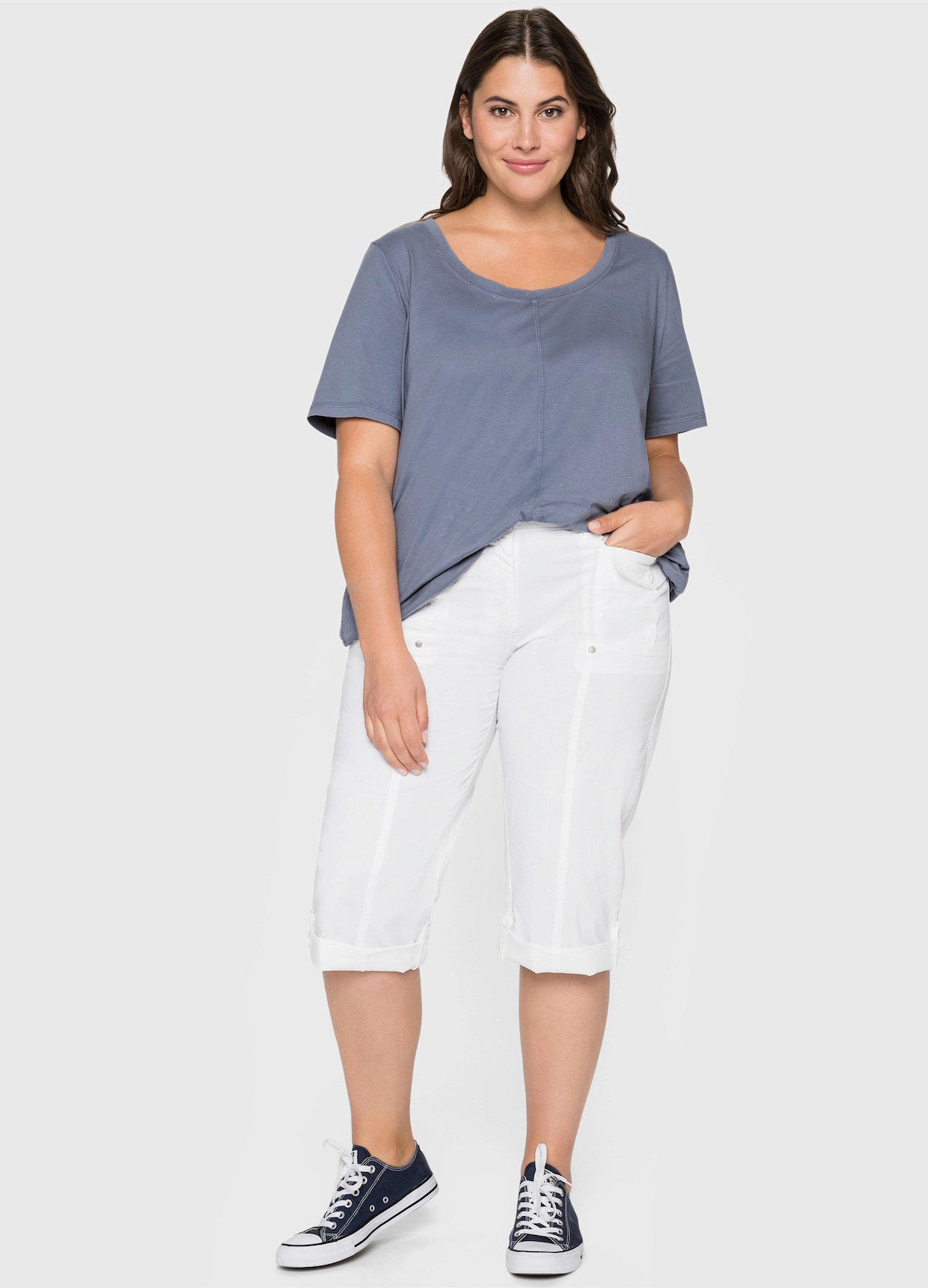 sheego 3/4-Hose mit Krempelfunktion - weiß