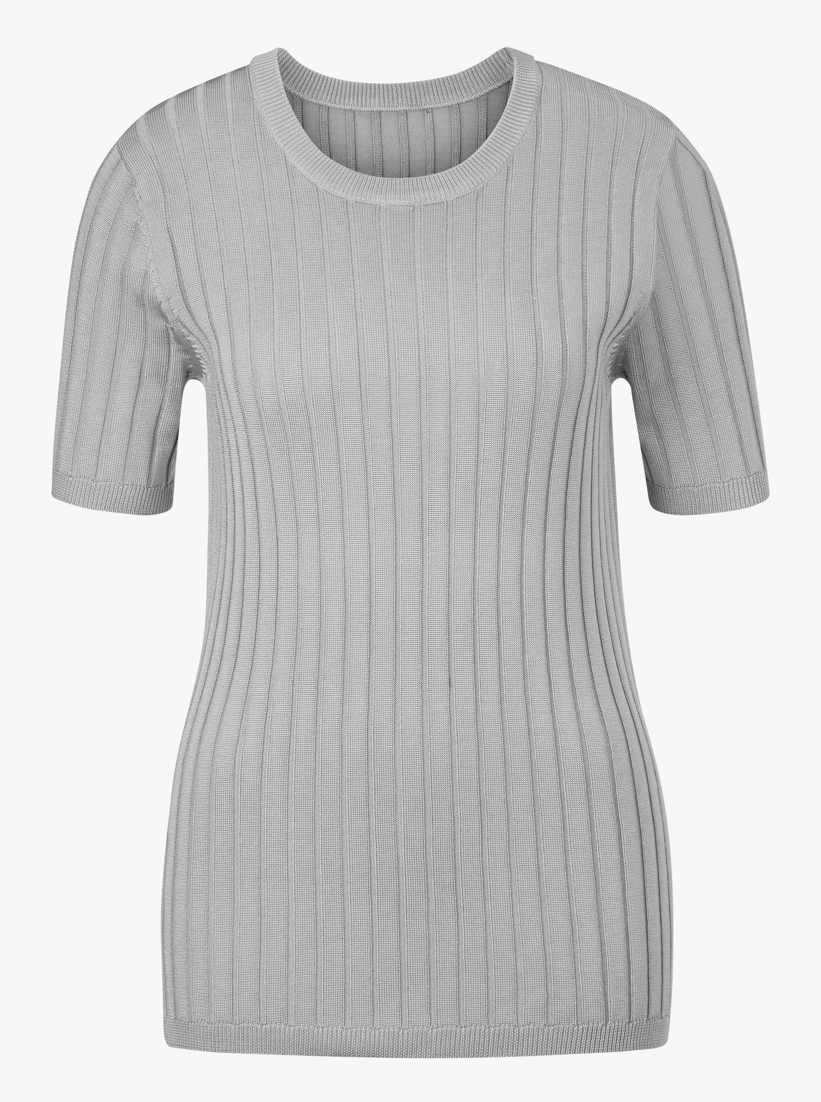 Kurzarmpullover in Ripp-Qualität - hellgrau