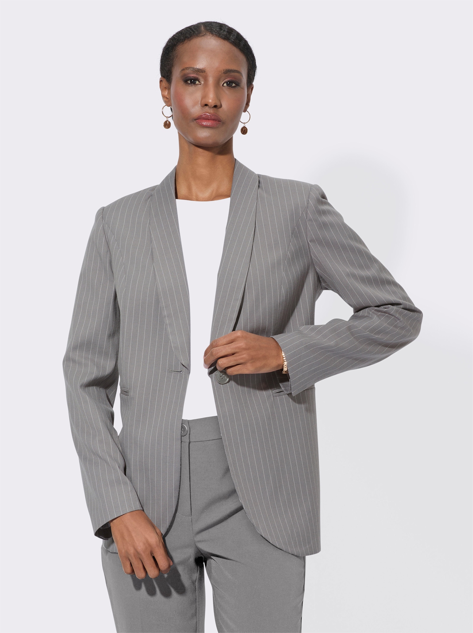 Blazer mit Nadelstreifen - grau-ecru-gestreift