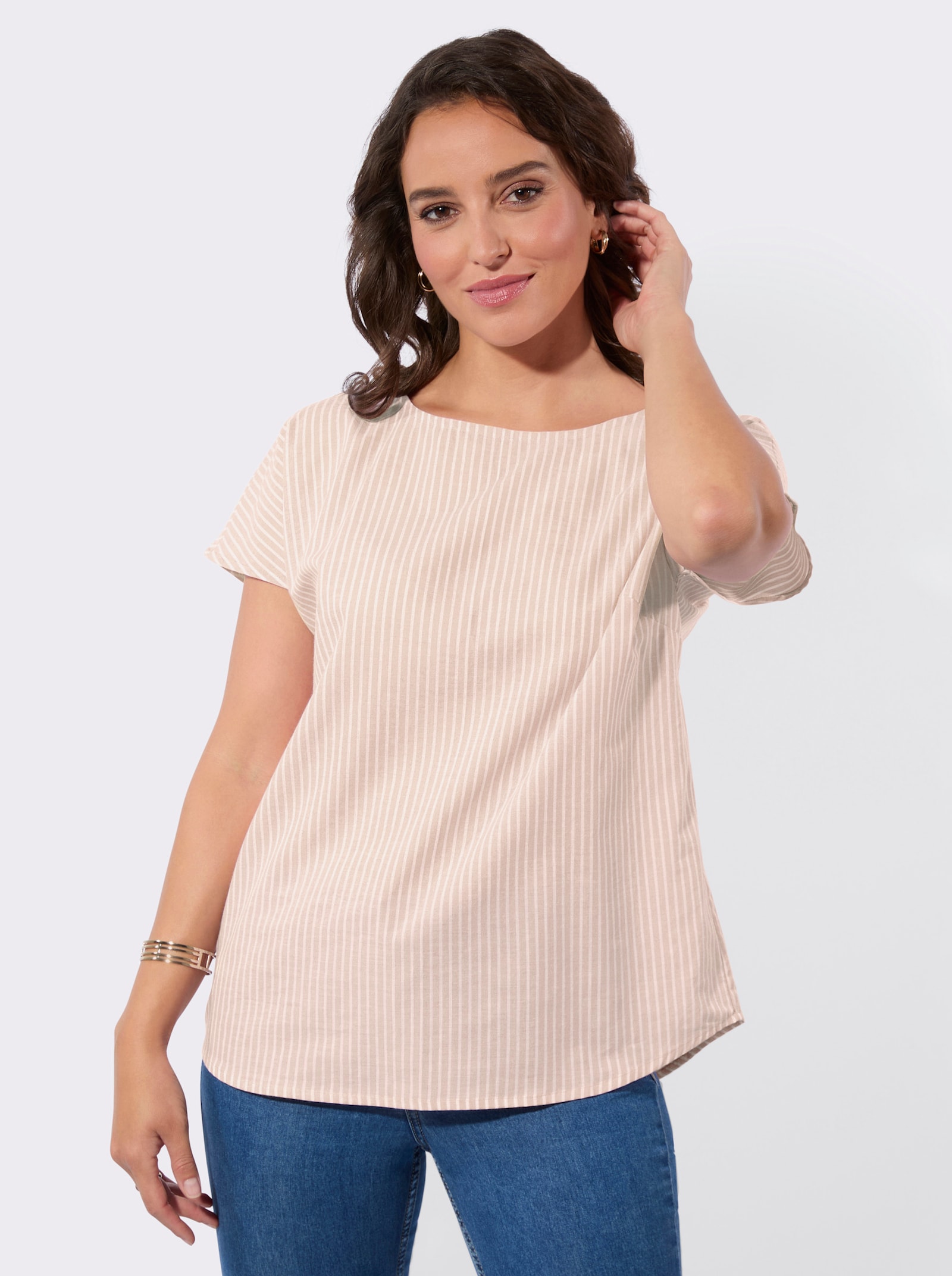 Gestreifte Bluse in Schlupfform - beige-weiß-gestreift