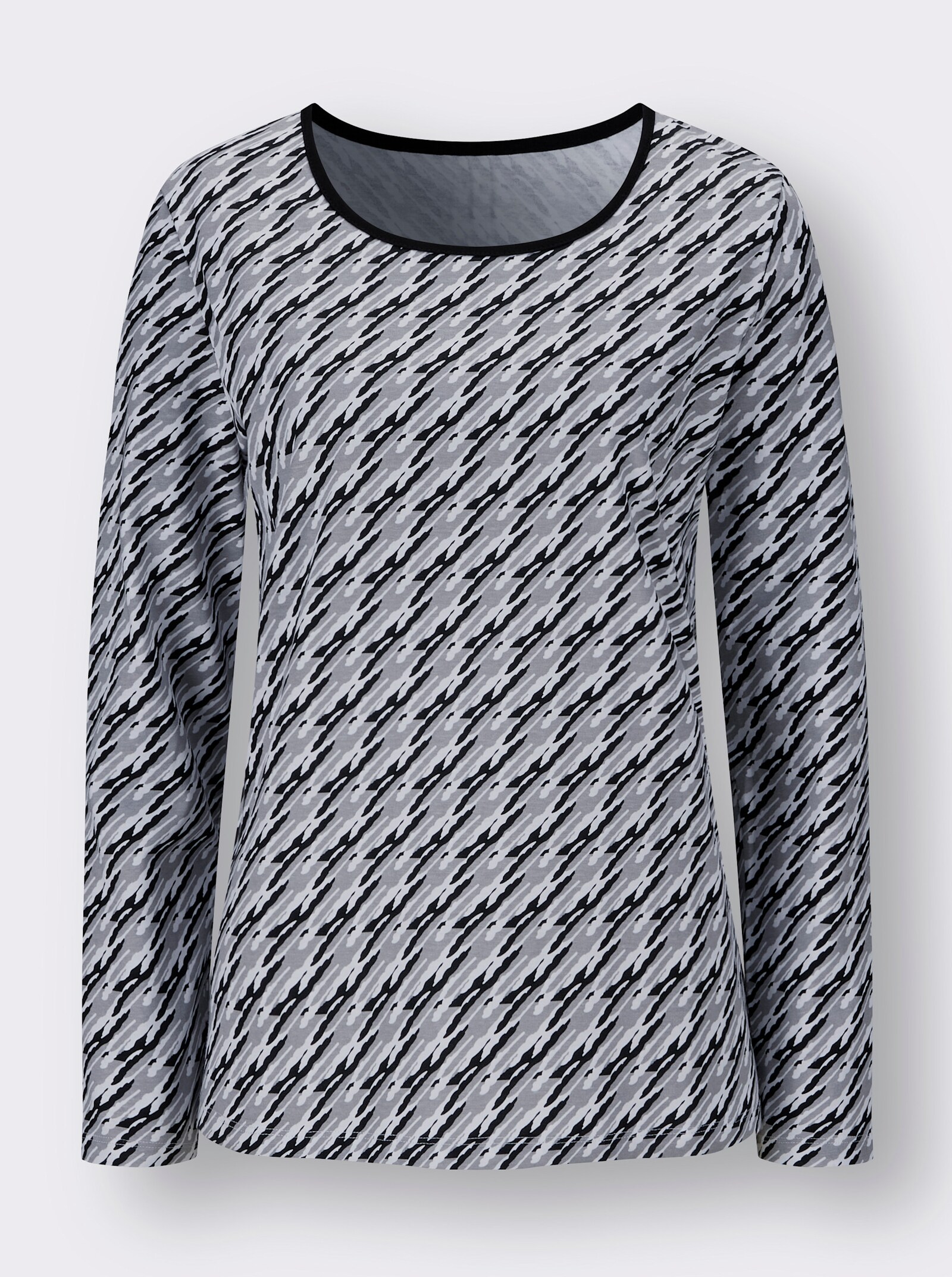 Tričko s dlouhým rukávem s grafickým vzorem - kamenná šedá-černá-potisk