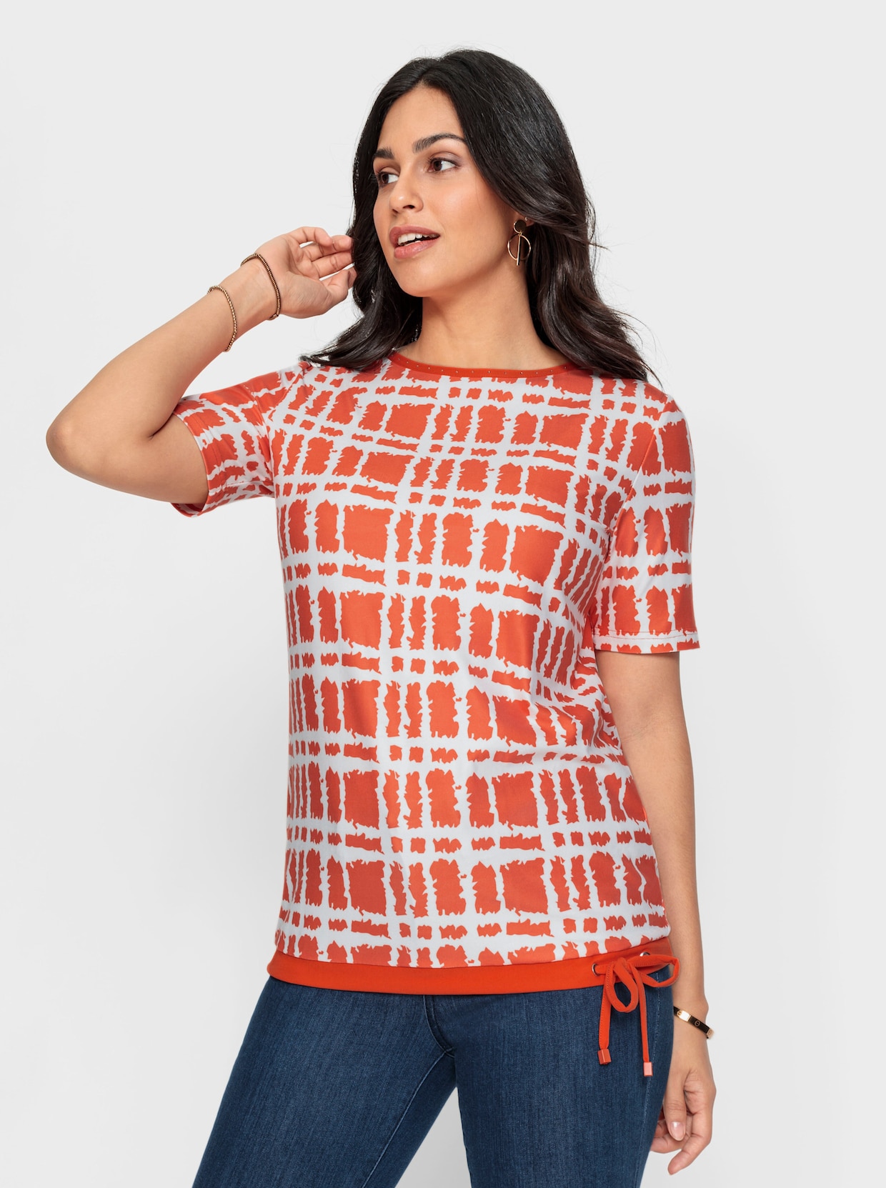 Shirt - orange-ecru-bedruckt