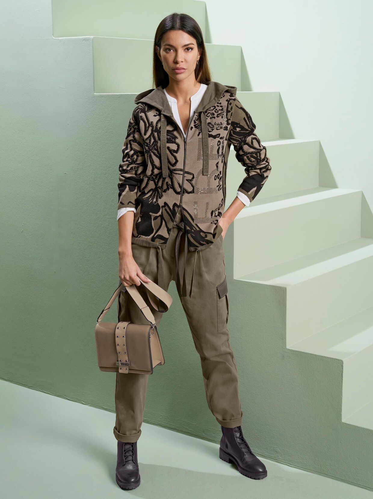 Rick Cardona Strickjacke - khaki-schlamm-gemustert