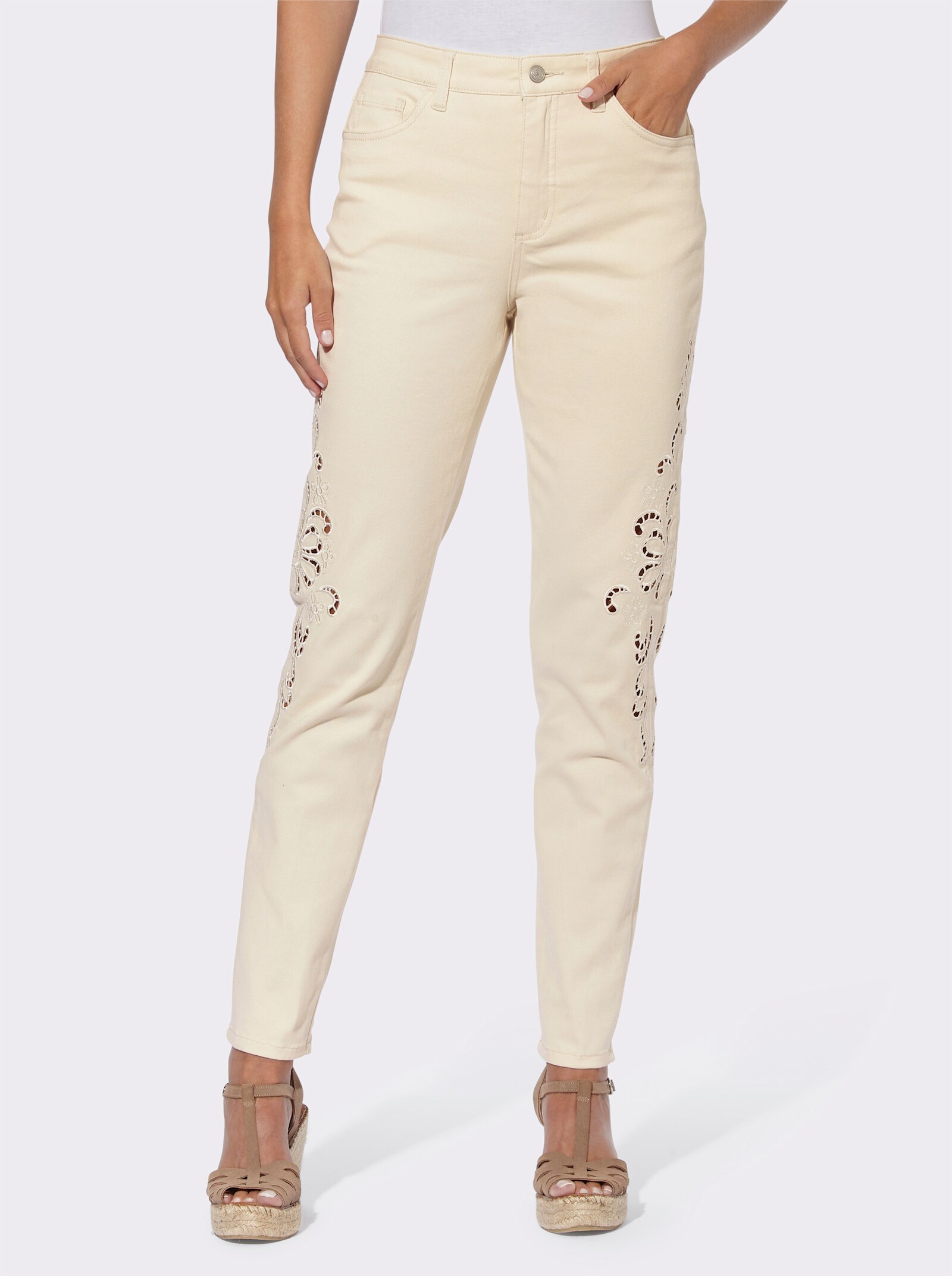 heine Hose mit Spitzeneinsatz, seitlich - sand