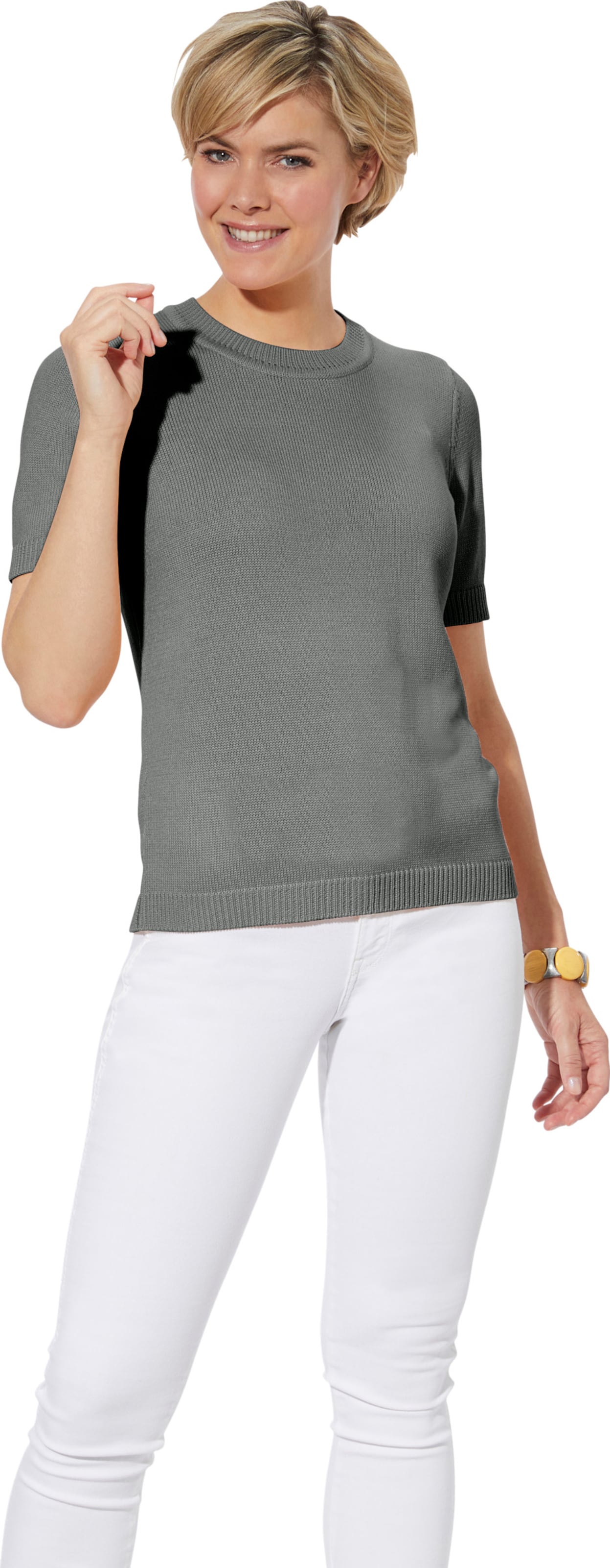 Casual Looks Damen Grau Kurzarmpullover "Pullover", Gr. 48, (, Meliert), 50% Baumwolle, 50% Polyacryl, Unifarben, Pullover - Bild 3