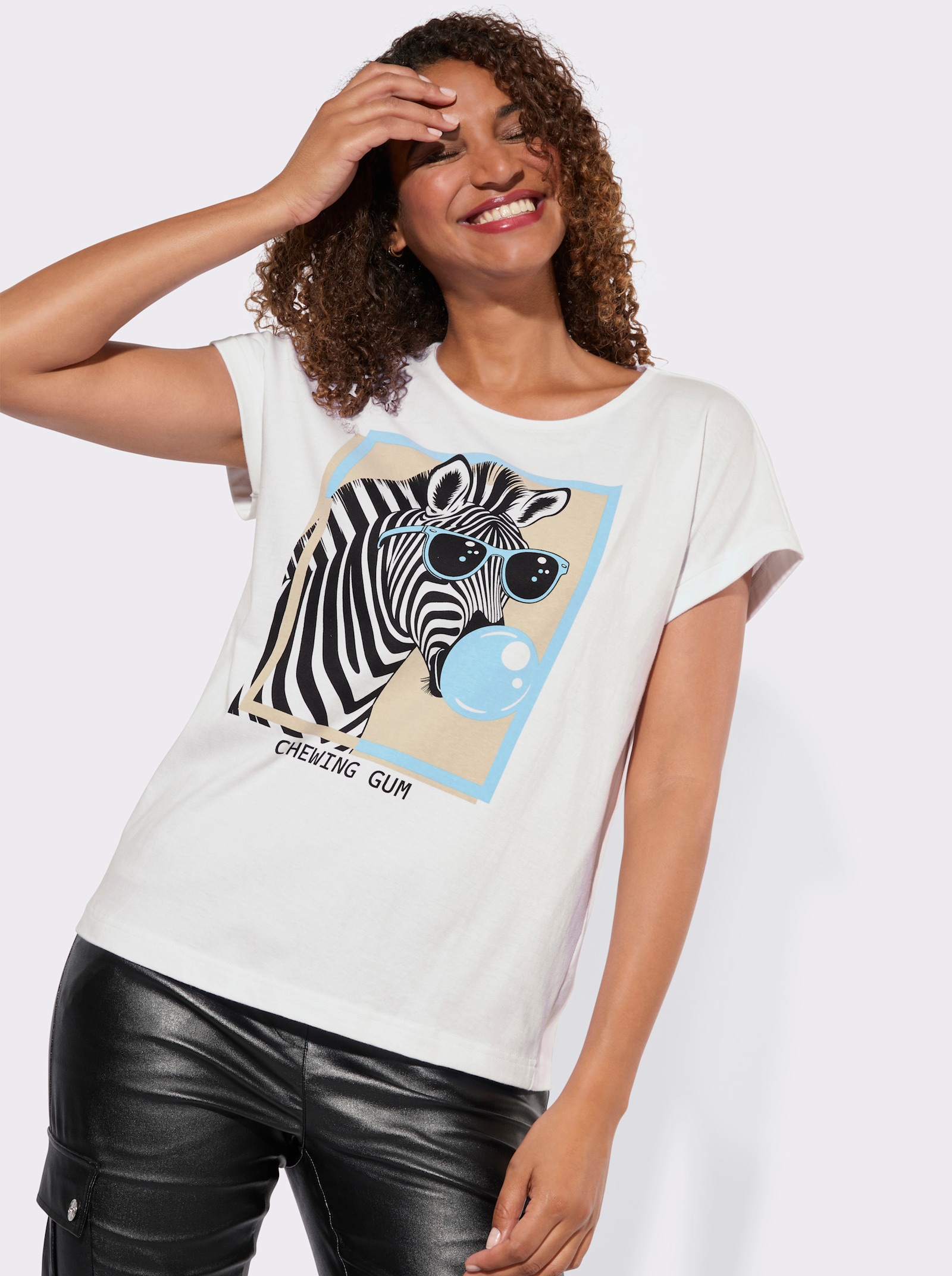 Shirt mit Zebra-Motiv - weiß-schwarz-bedruckt