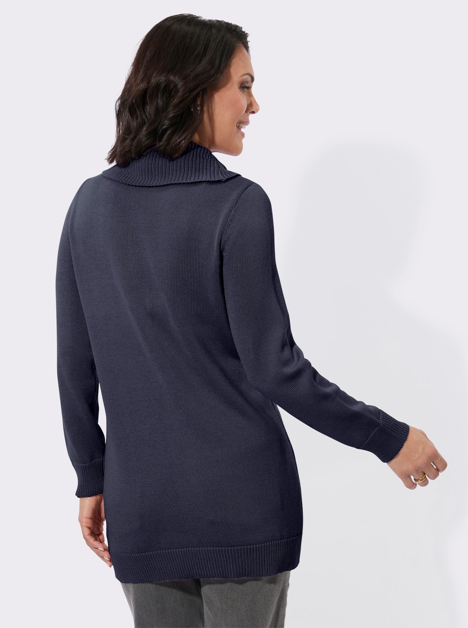 Longpullover mit halsfernem Rollkragen - marine