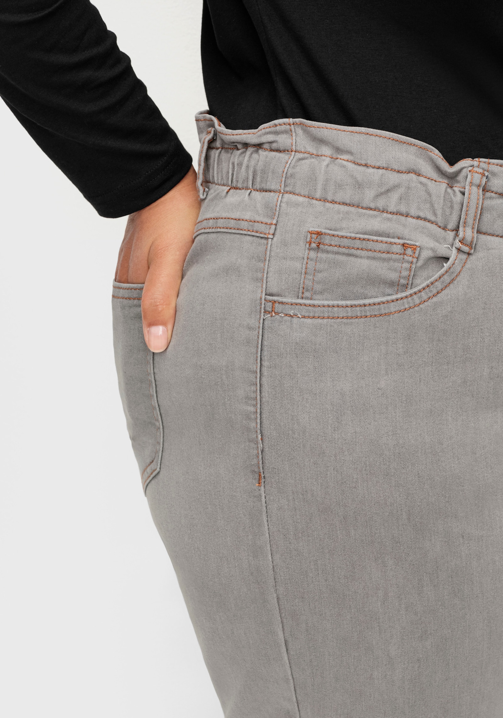 Jeans im Paperbag-Schnitt - grey-denim