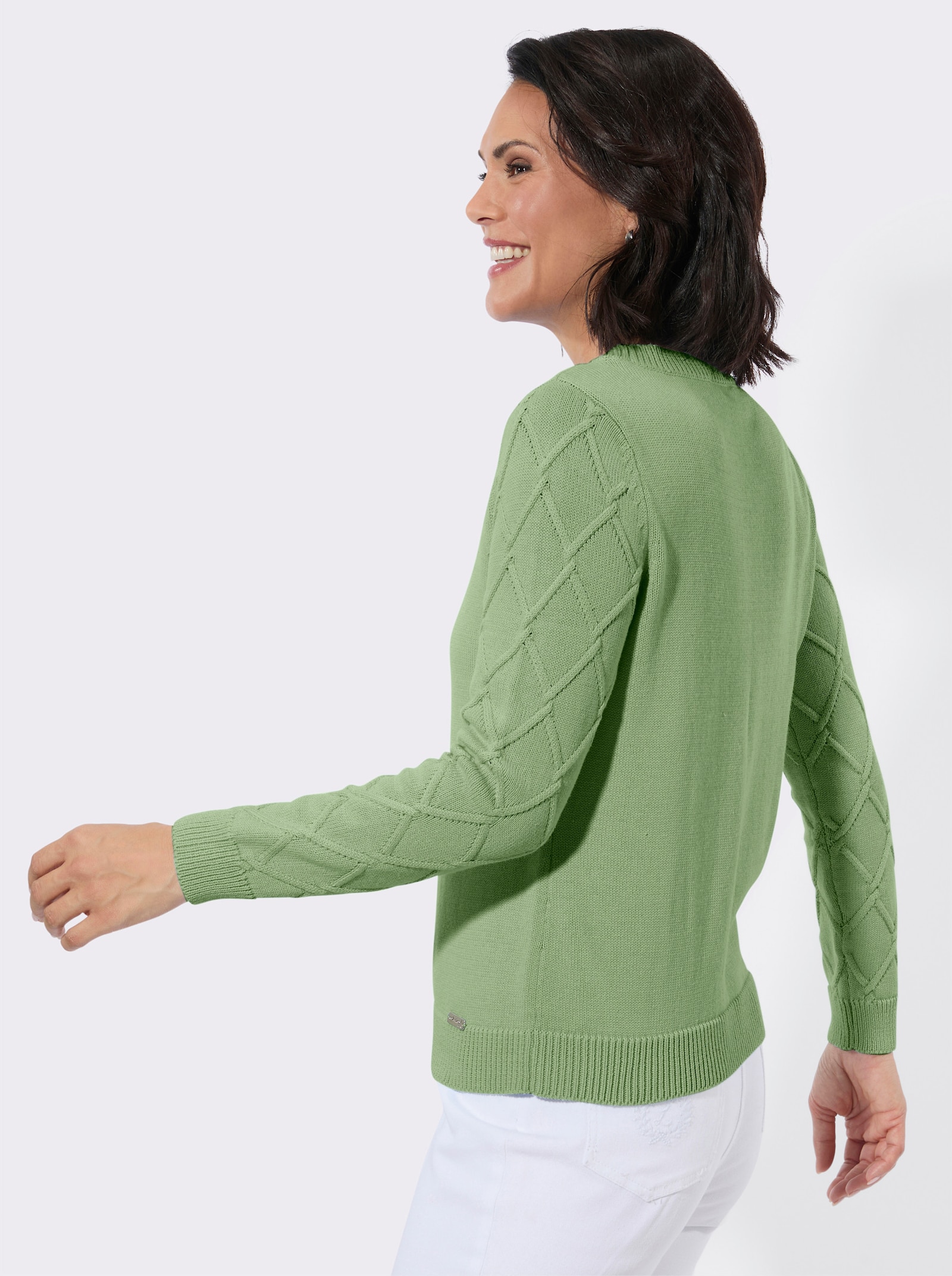 Baumwollpullover mit Rautenmuster - eucalyptus