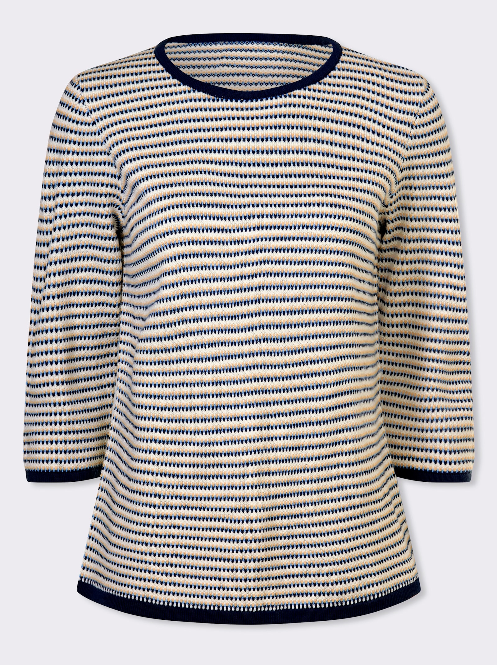 Jacquard-Pullover mit 3/4-Ärmeln - ecru-dunkelblau-gemustert
