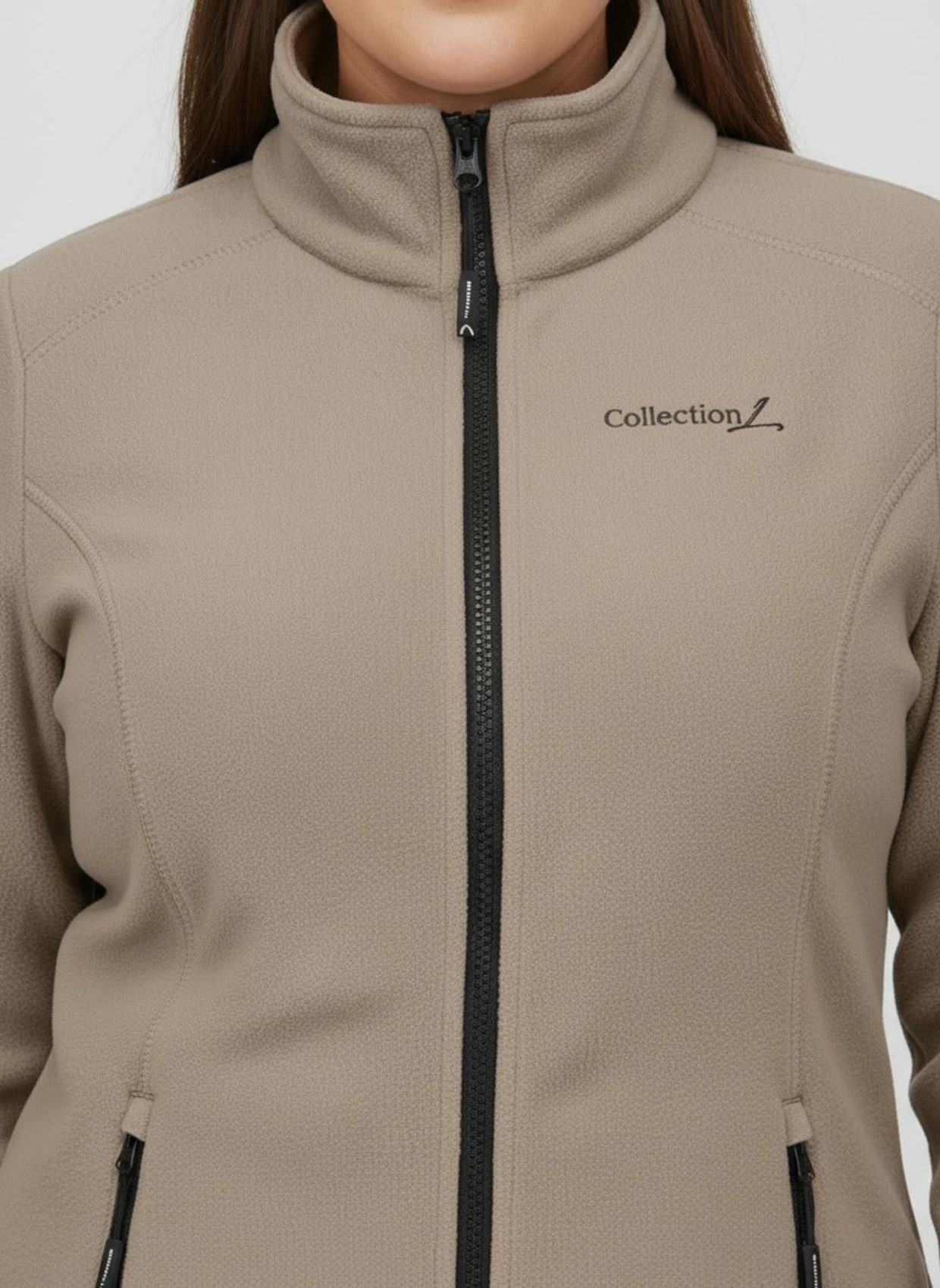 Fleecejacke mit Stickerei - taupe