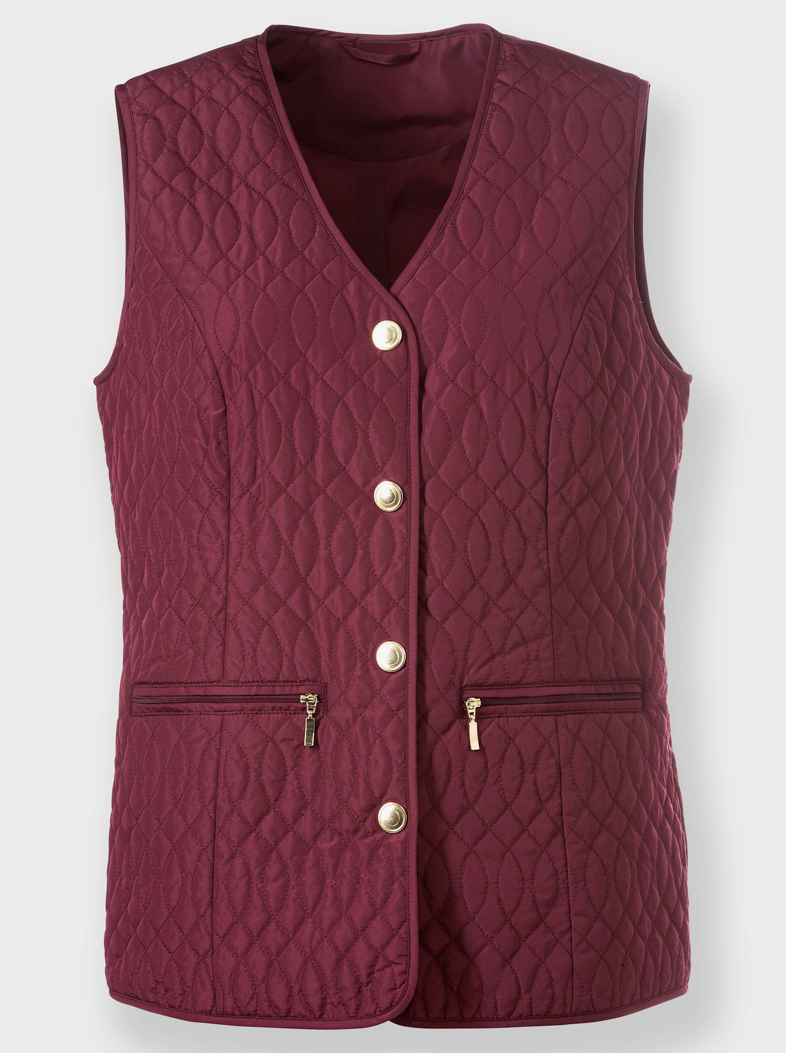 Steppweste mit goldfarbenen Druckknöpfen - bordeaux
