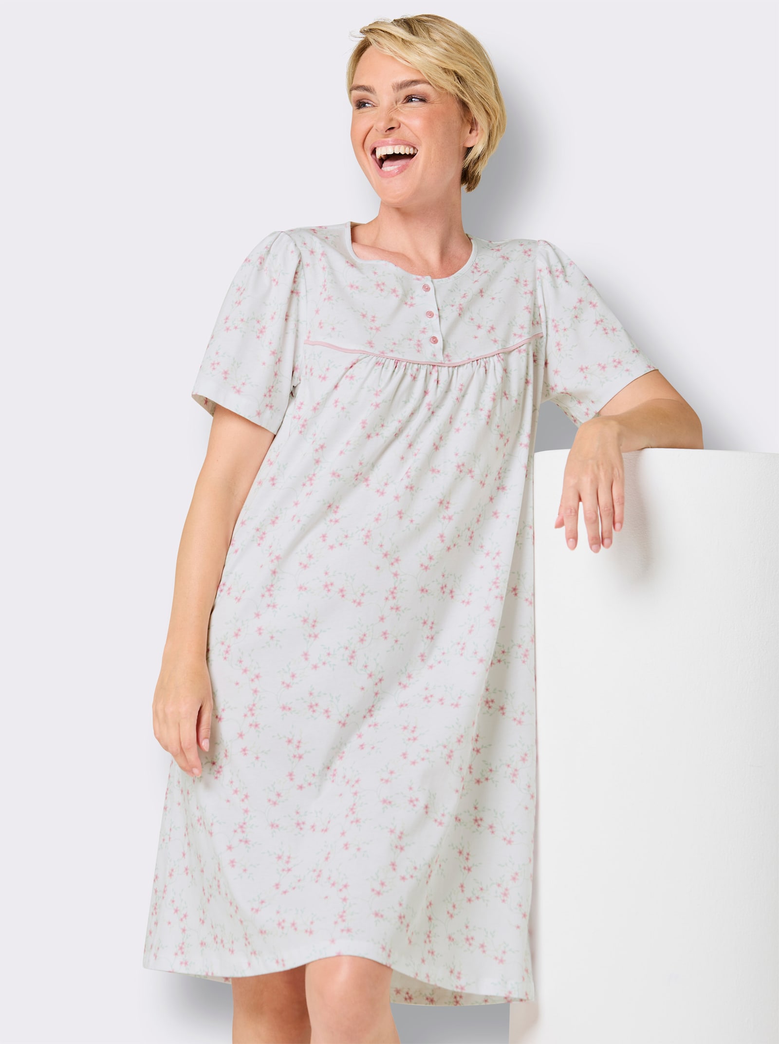 wäschepur Nachthemd - weiß-rosé-bedruckt