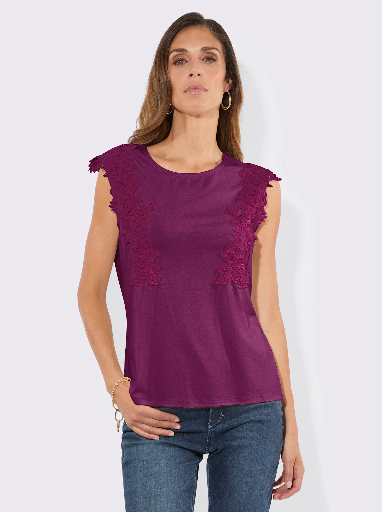 Shirt mit Spitzenborte - malve