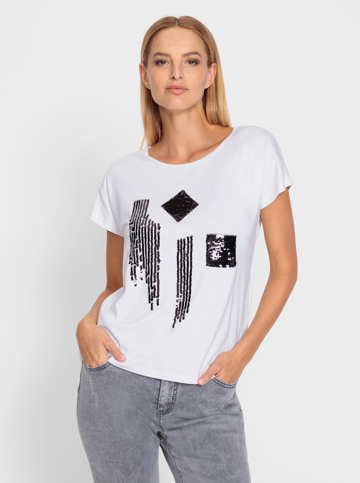 heine Shirt - wit/zwart gedessineerd