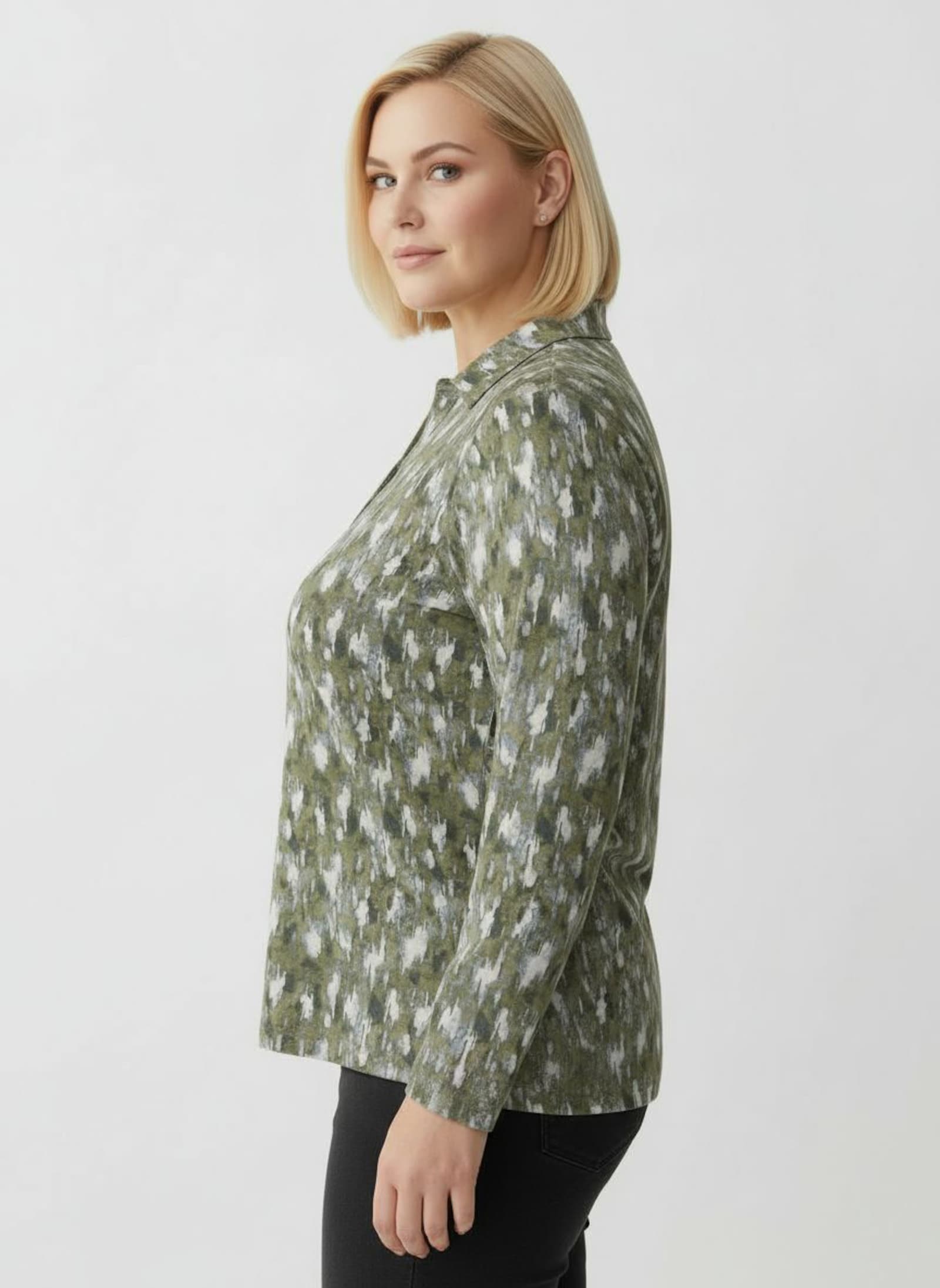 Poloshirt mit kurzer Knopfleiste - schilf-graphit-bedruckt