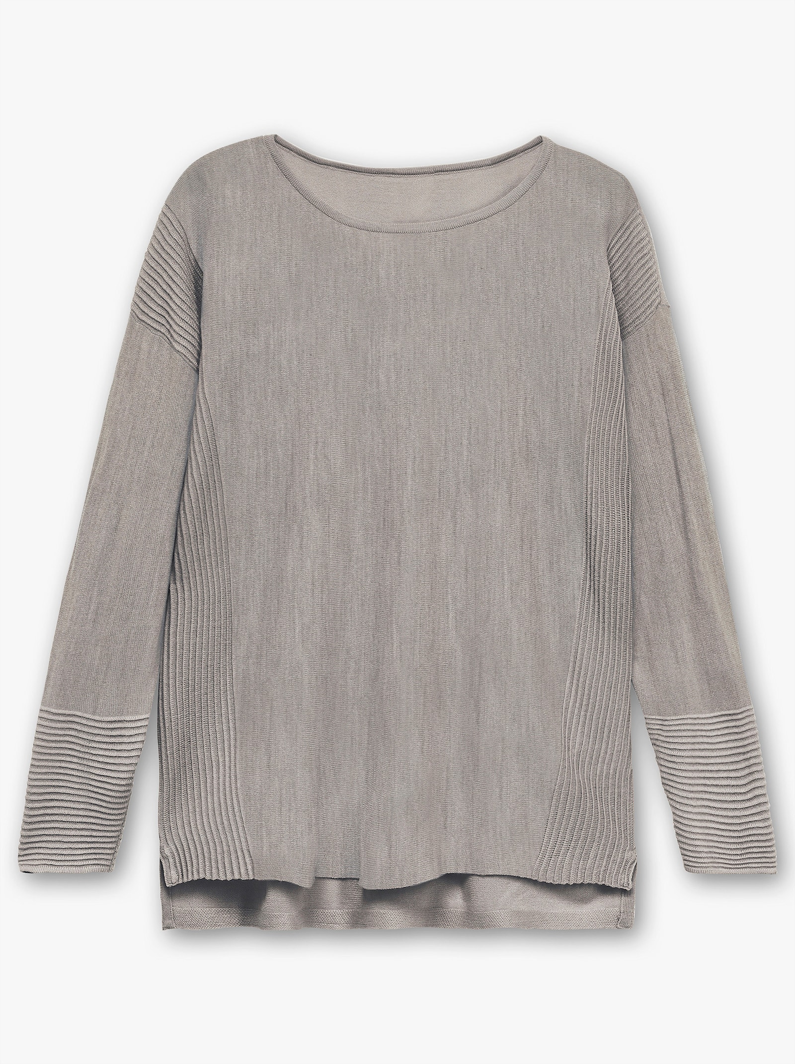 Rundhalspullover mit Ripp-Details - grau