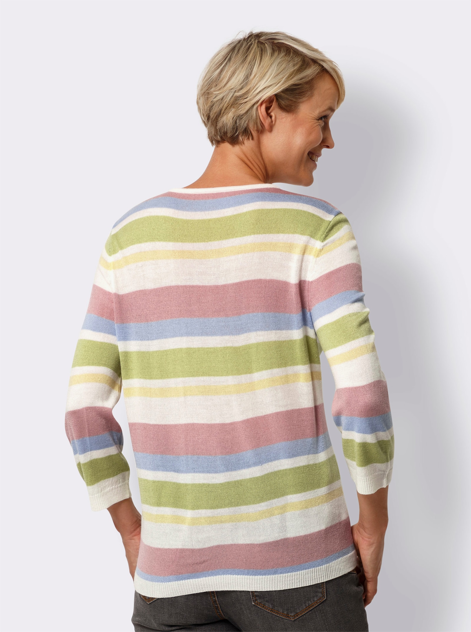 Pulóver s 3/4 ruk.,pruh. vzor - Hortenziovo-svetlobéžová pásikovaná