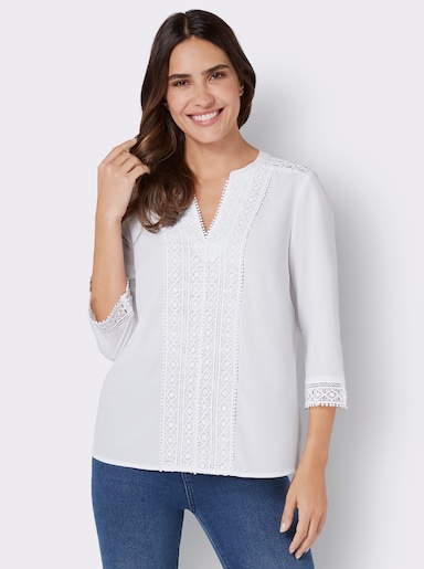 Schlupfbluse mit Spitze - weiß