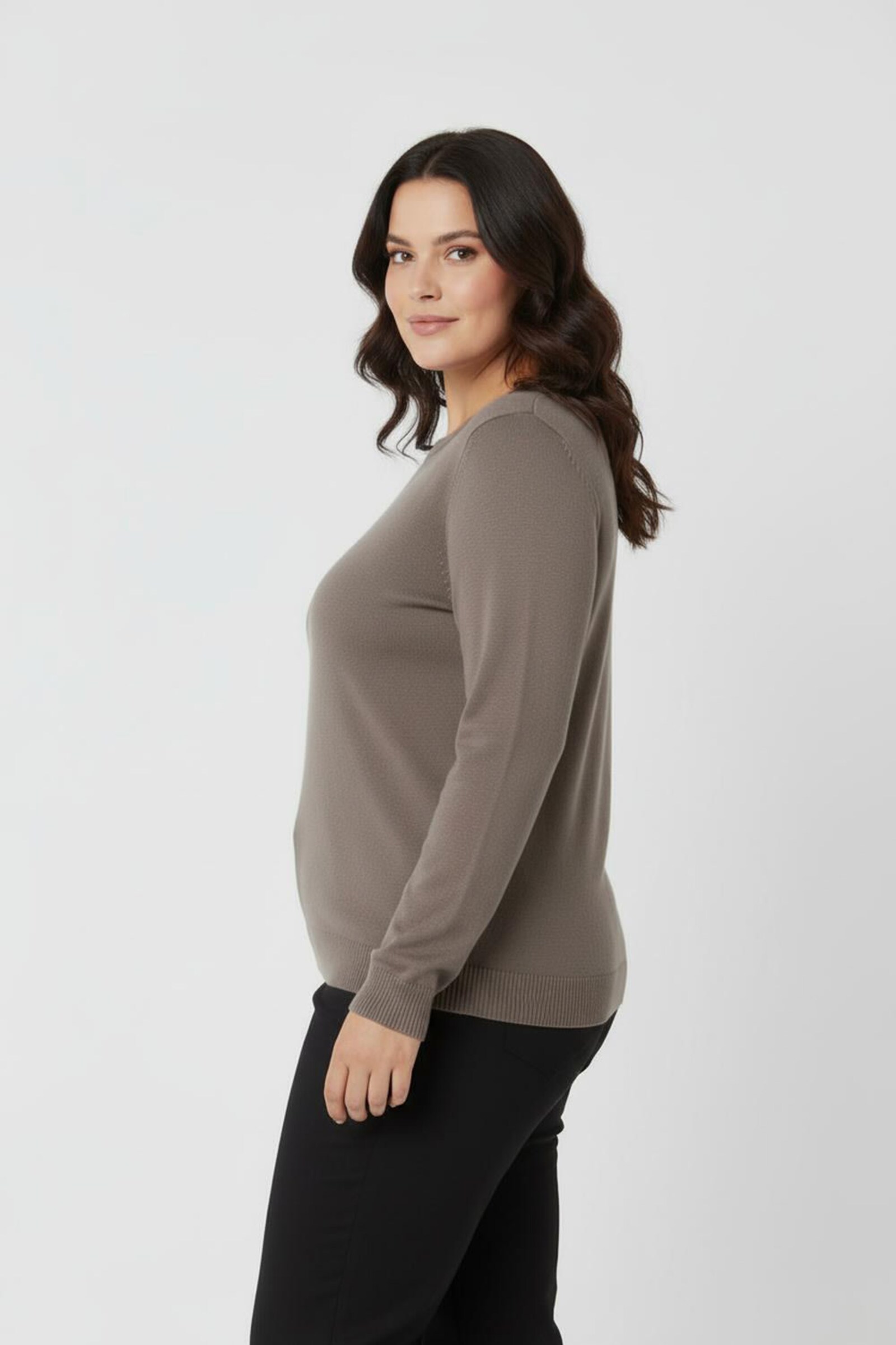 Langarm-Pullover aus reiner Baumwolle - taupe