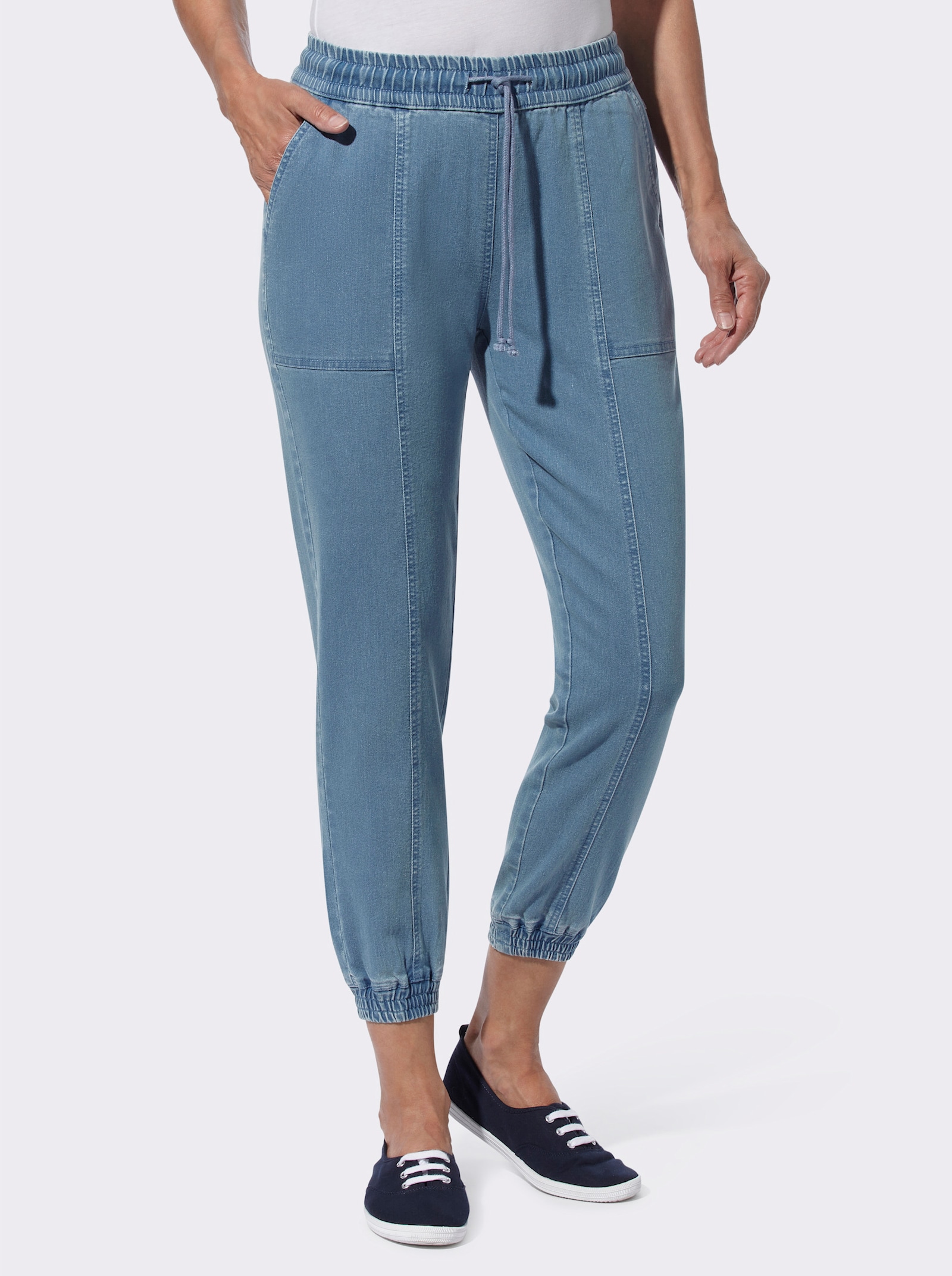 7/8-jeans met elastische boordjes aan de zoom - blue-bleached