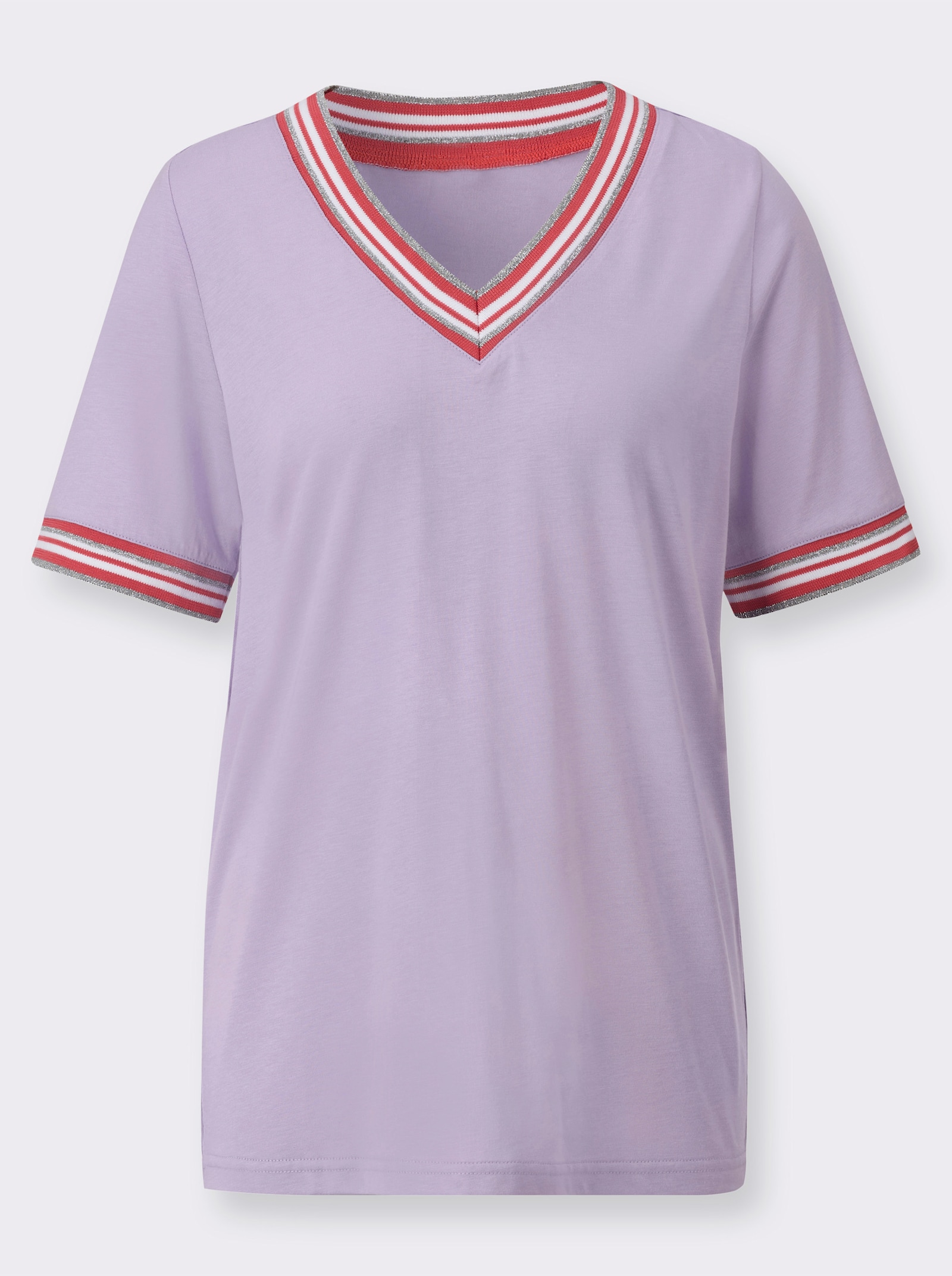 Shirt met korte mouwen en glanzende boorden - lila/grapefruit