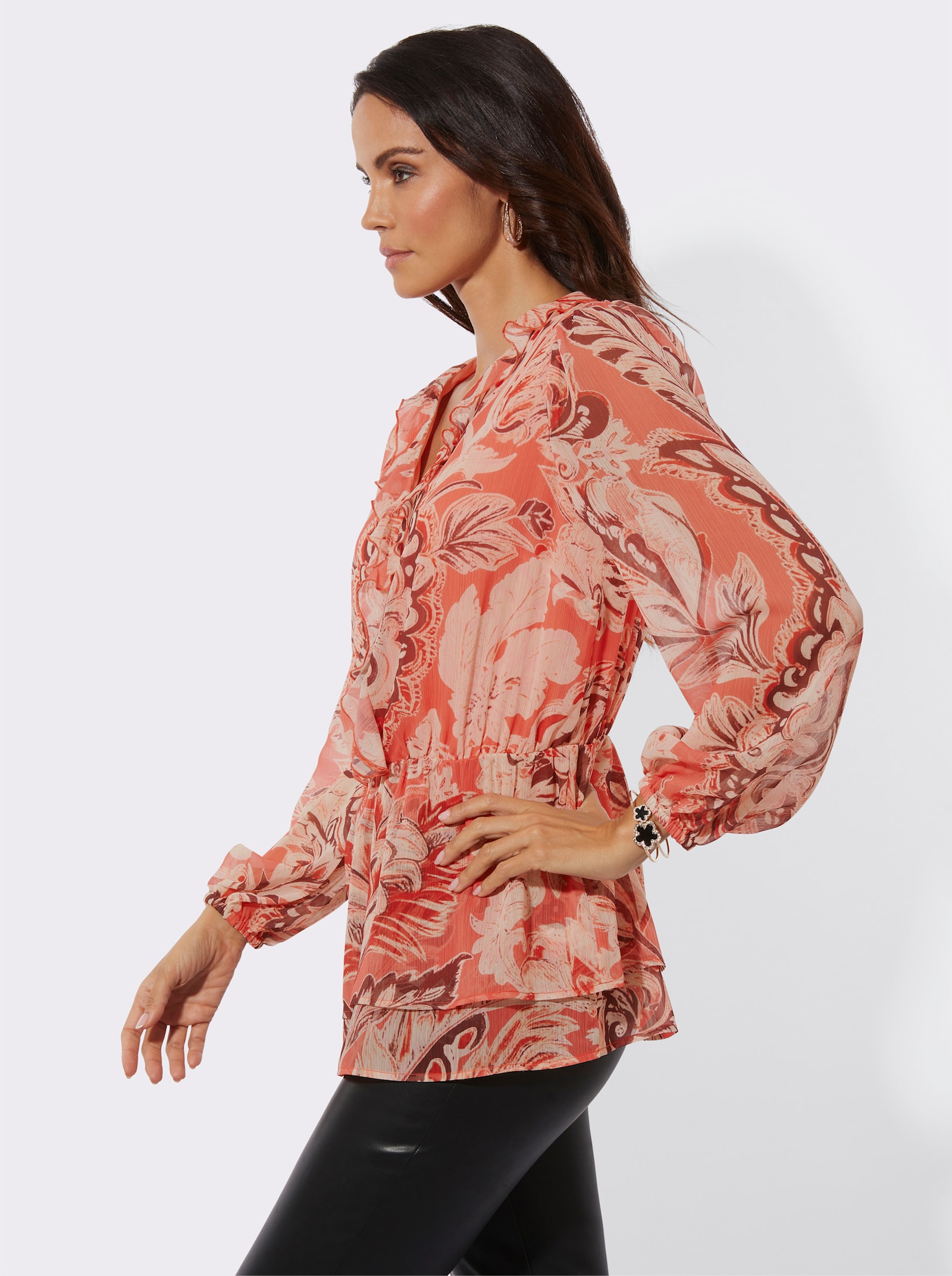 Tunika im Lagenlook - champagner-koralle-bedruckt