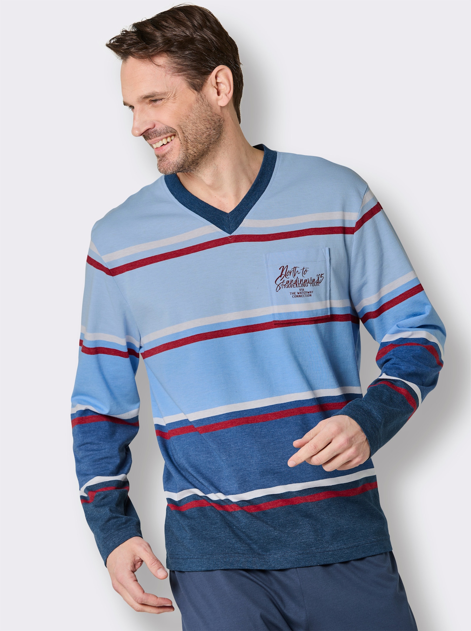 wäschepur men Schlafanzug - dunkelblau-eisblau-gestreift