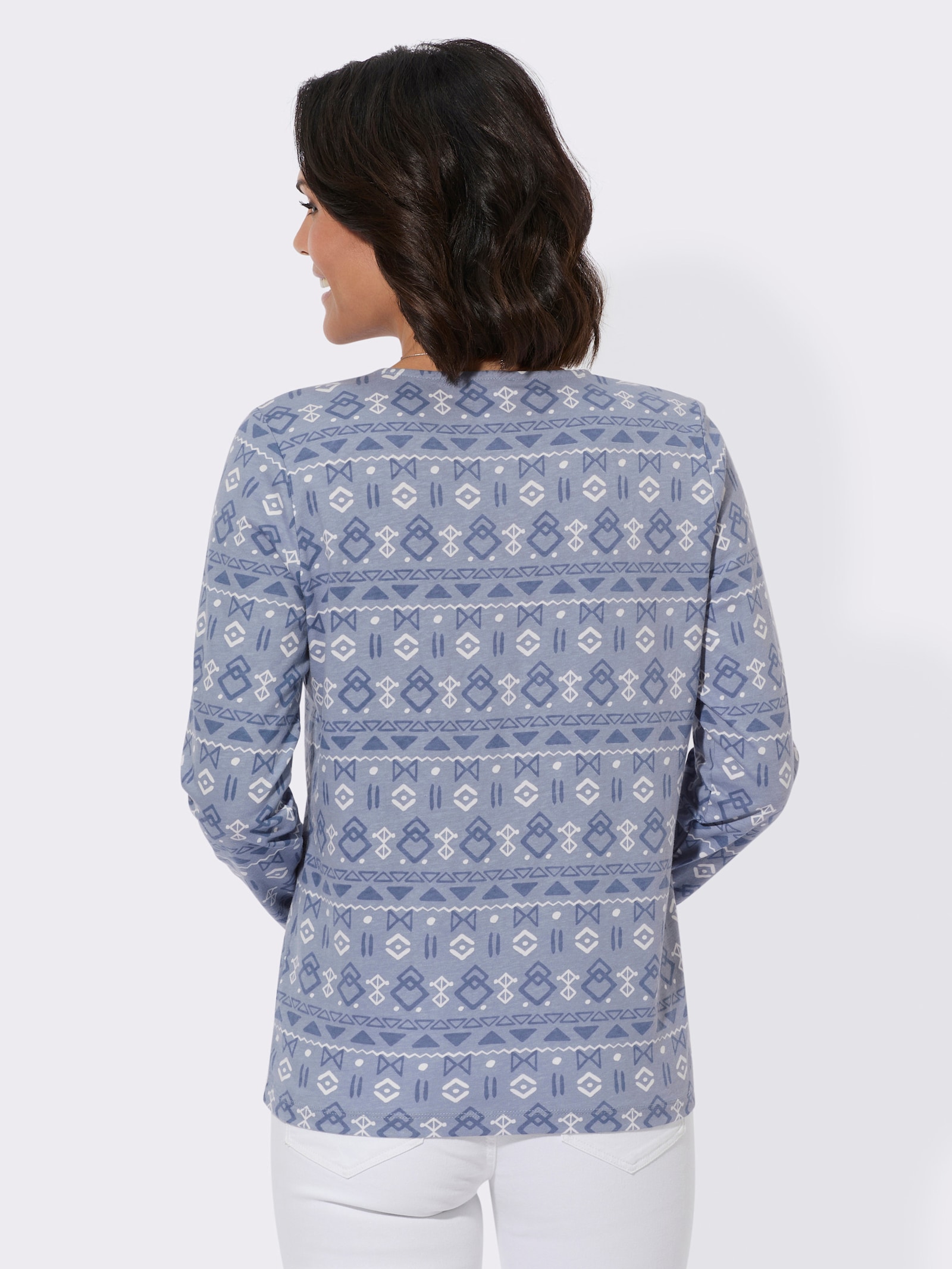 Print-Shirt mit paspeliertem Rundhals-Ausschnitt - taubenblau-bedruckt