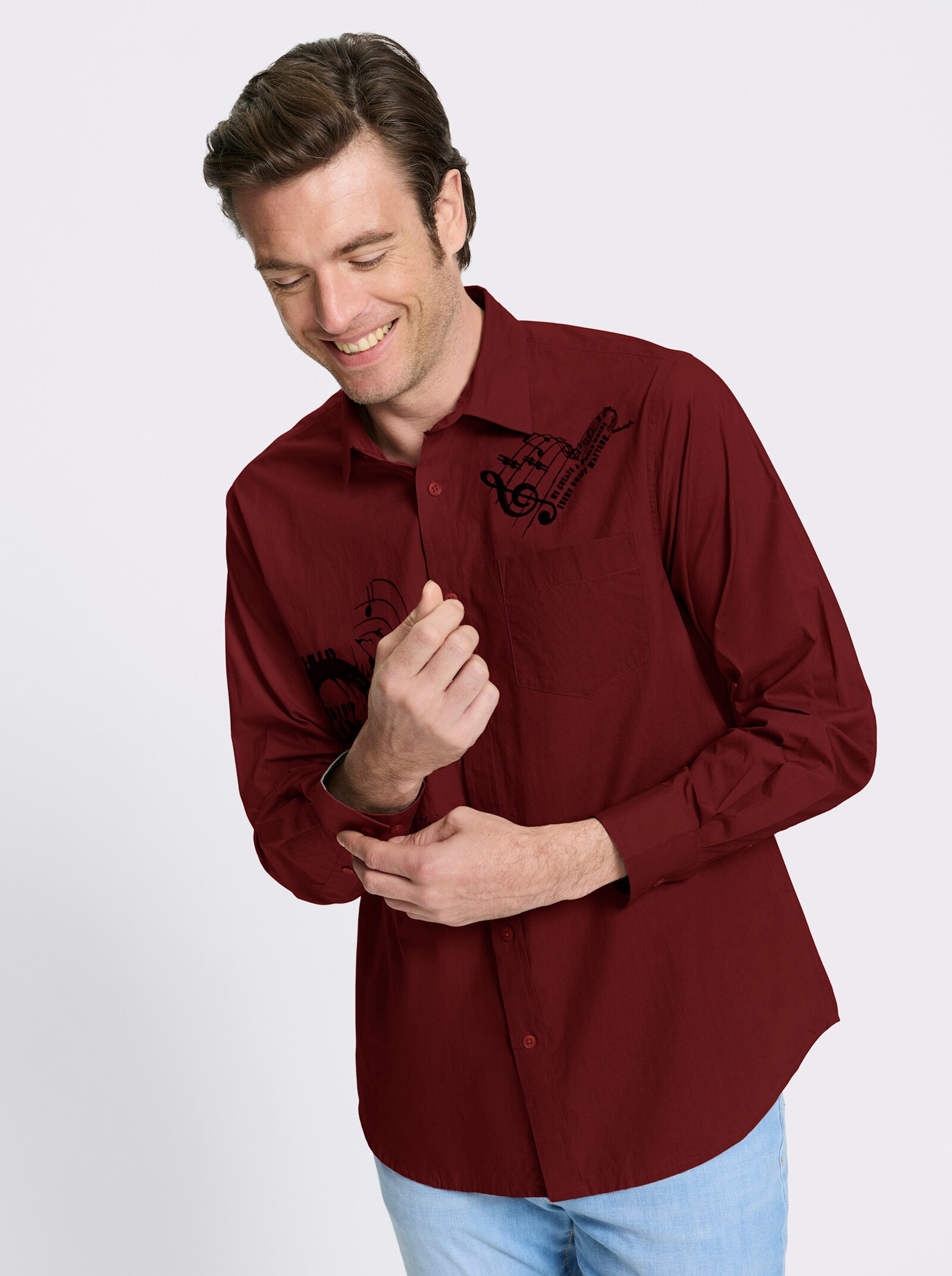 Catamaran Langarmhemd mit platzierten Prints, Baumwolle - dunkelrot-bedruckt